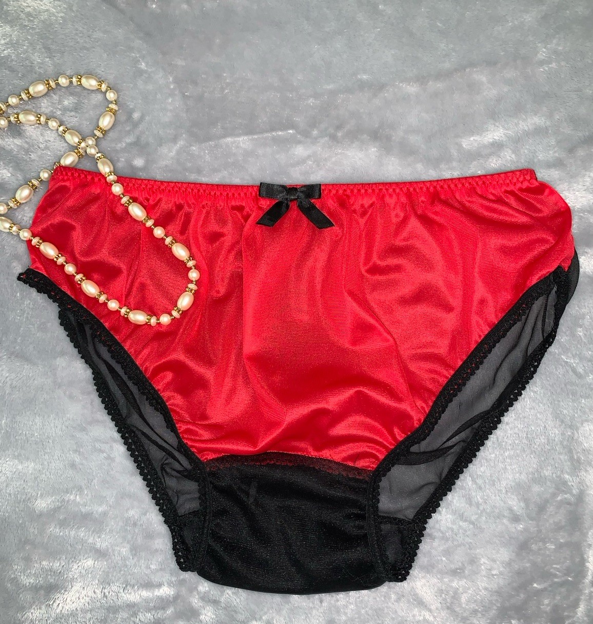 Vtg Shiny Nylon & Chiffon SHEER Panties Dbl Chiffon Gusset XL 8 OOAK