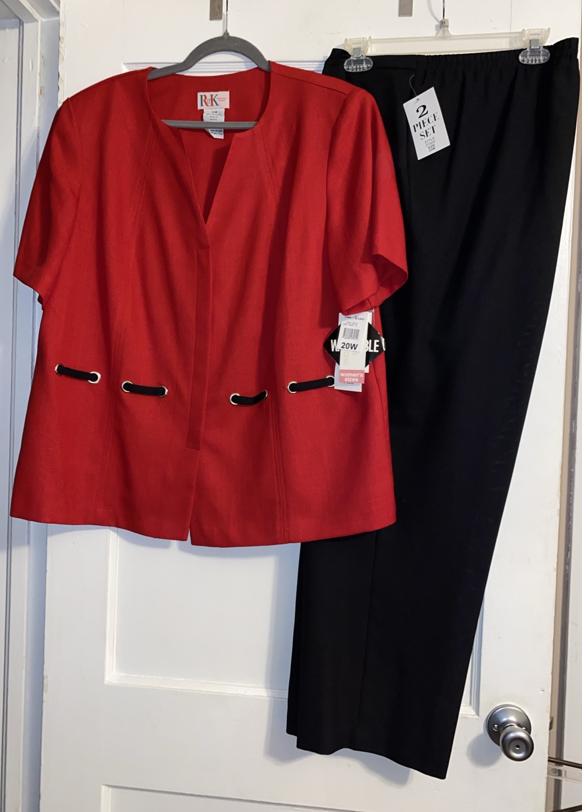 Vintage R&K Originals Plus Size 20W Pant Suit Red & Black Y2K 90’s Shirt Sleeves