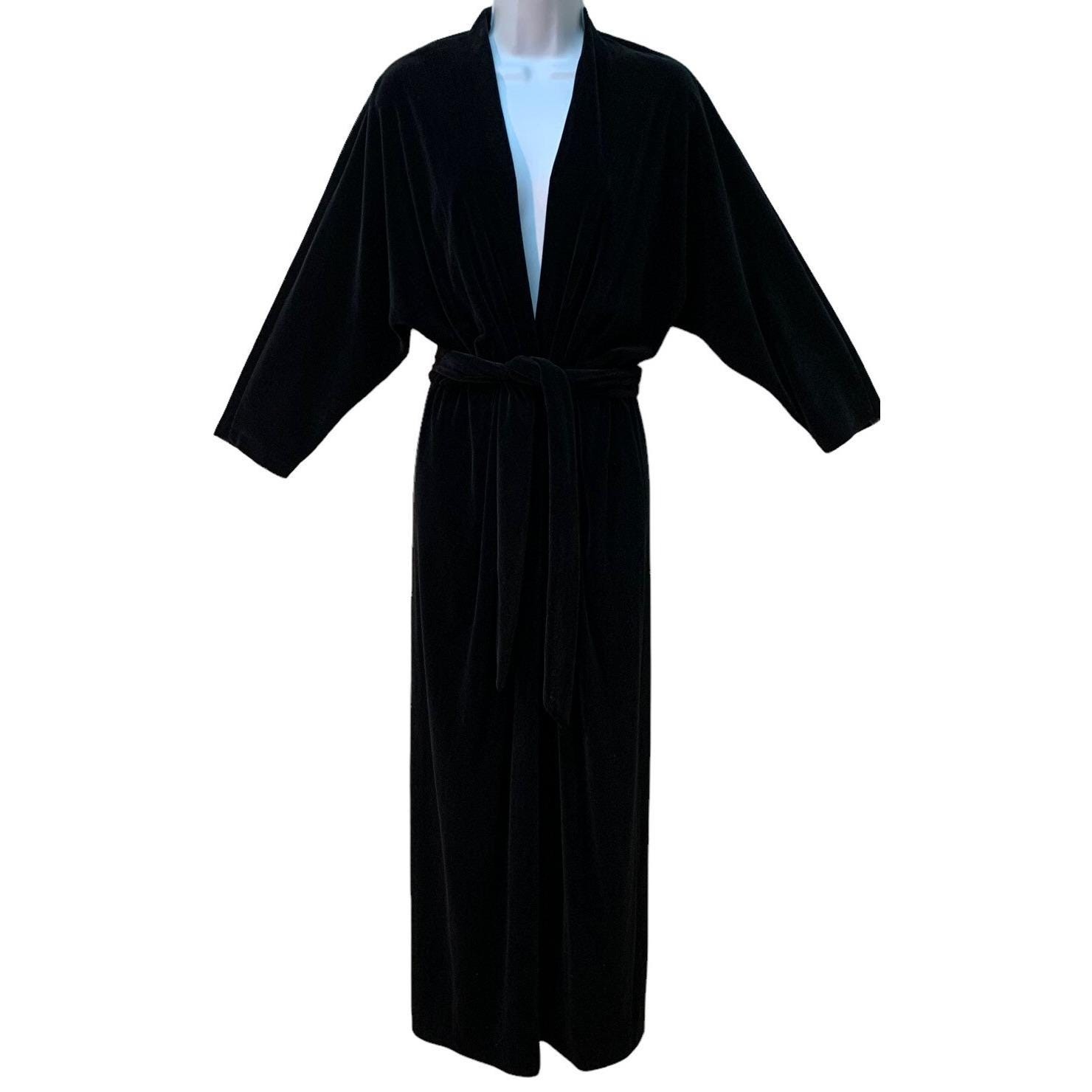 Vintage Evelyn Pearson Black Soft Velour Robe Deep V Neck Sexy Hollywood Glam