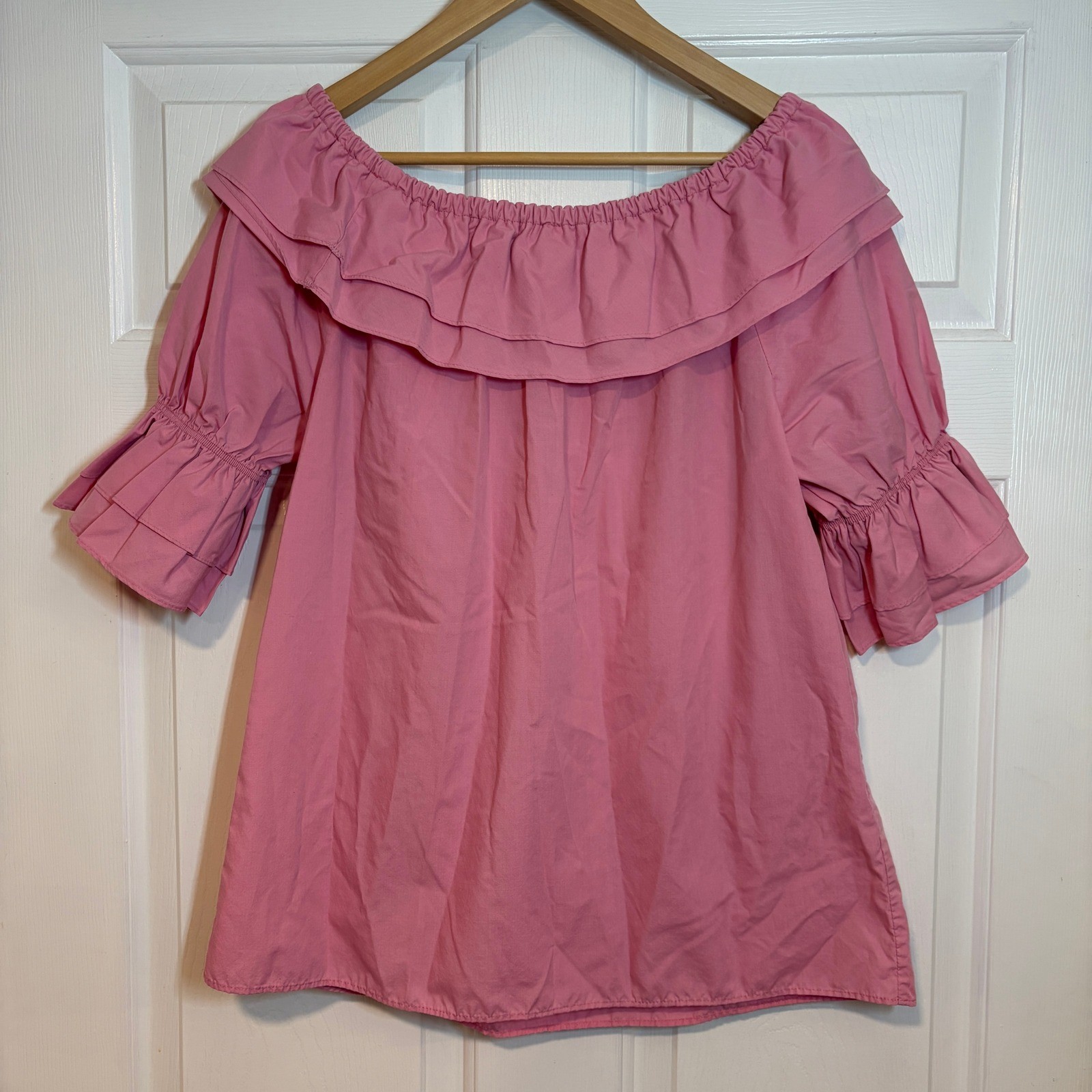 Malco Modes Mauve Pink Off Shoulder Ruffle Blouse Vintage 80s M Ren Fair Cottage