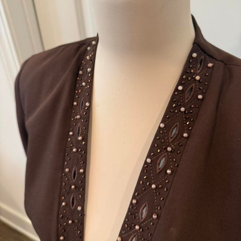 Vintage Tally Taylor Brown Two Piece Skirt Set Beaded Cutout Peplum Jacket 8