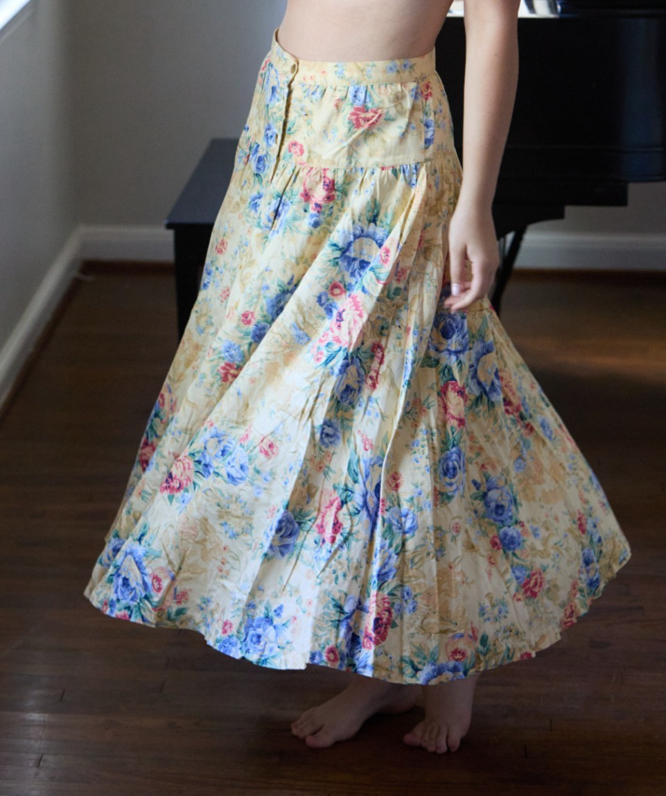 Vintage Bushwhacker 14 Full Skirt 100% Cotton Floral Yellow Cottage