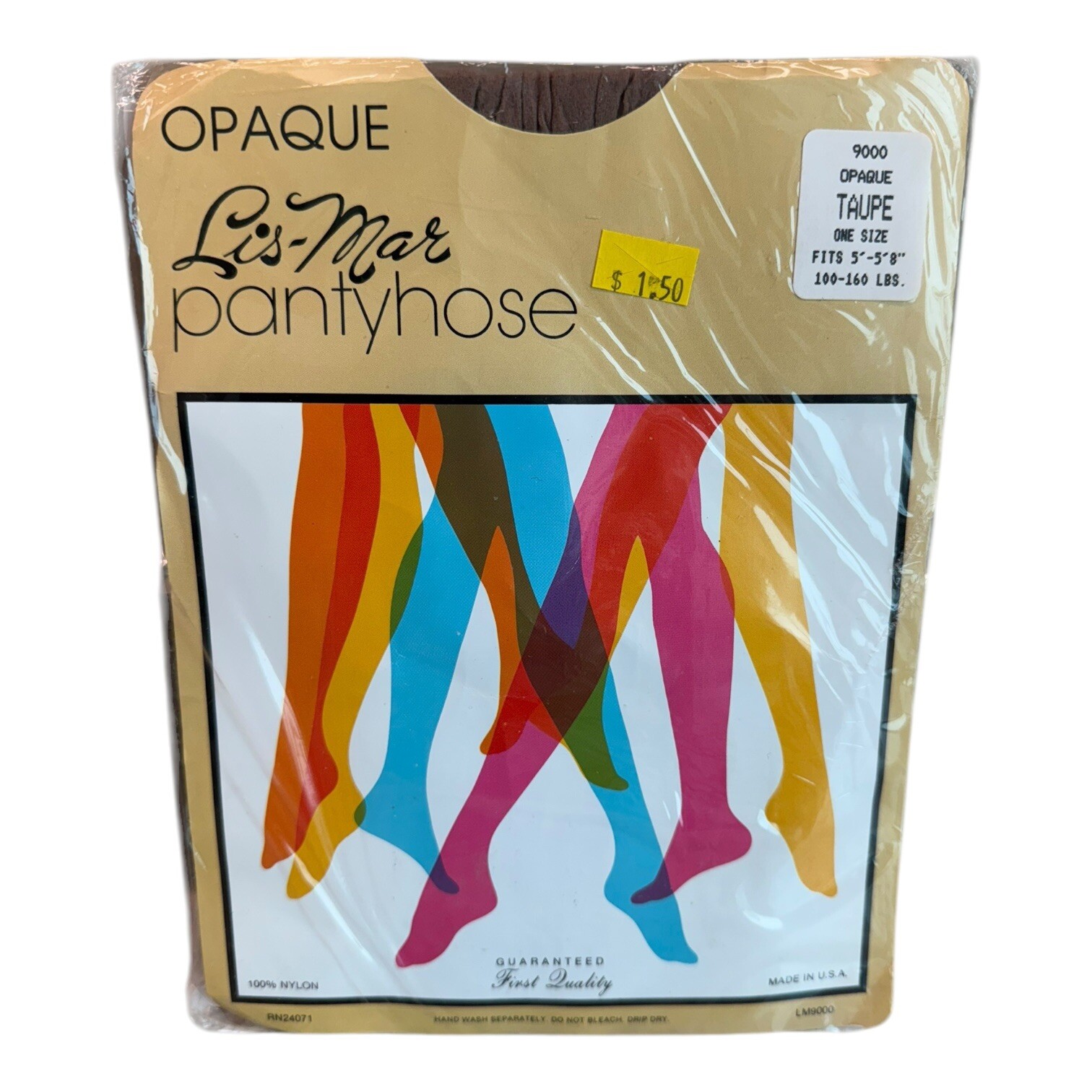 Vintage Lis-Mar Opaque 100% Nylon Pantyhose One Size Taupe 1st Quality USA