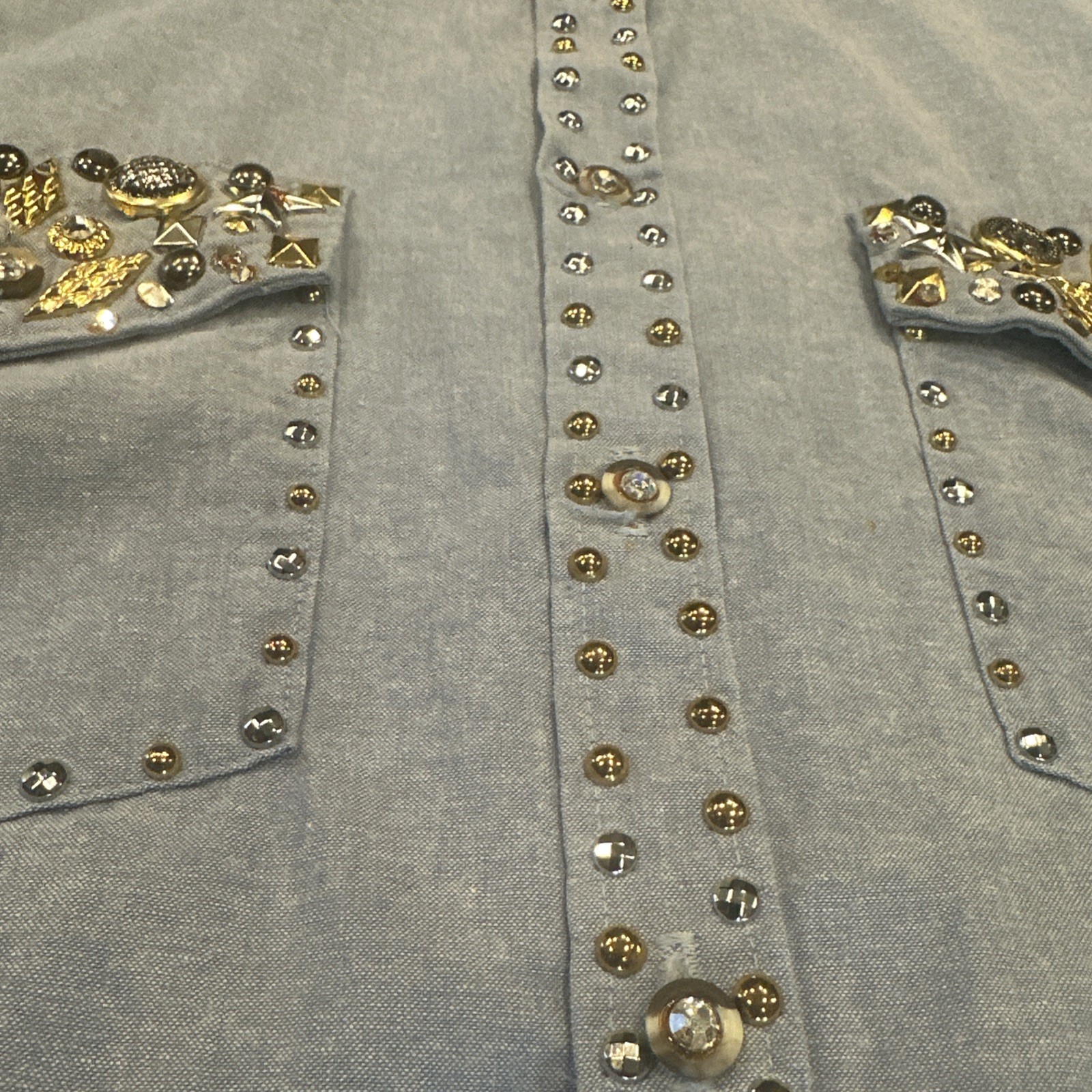 ST. MAARTEN Dallas TX USA VTG Ornate Sparkle Western Flair Denim Shirt L *READ