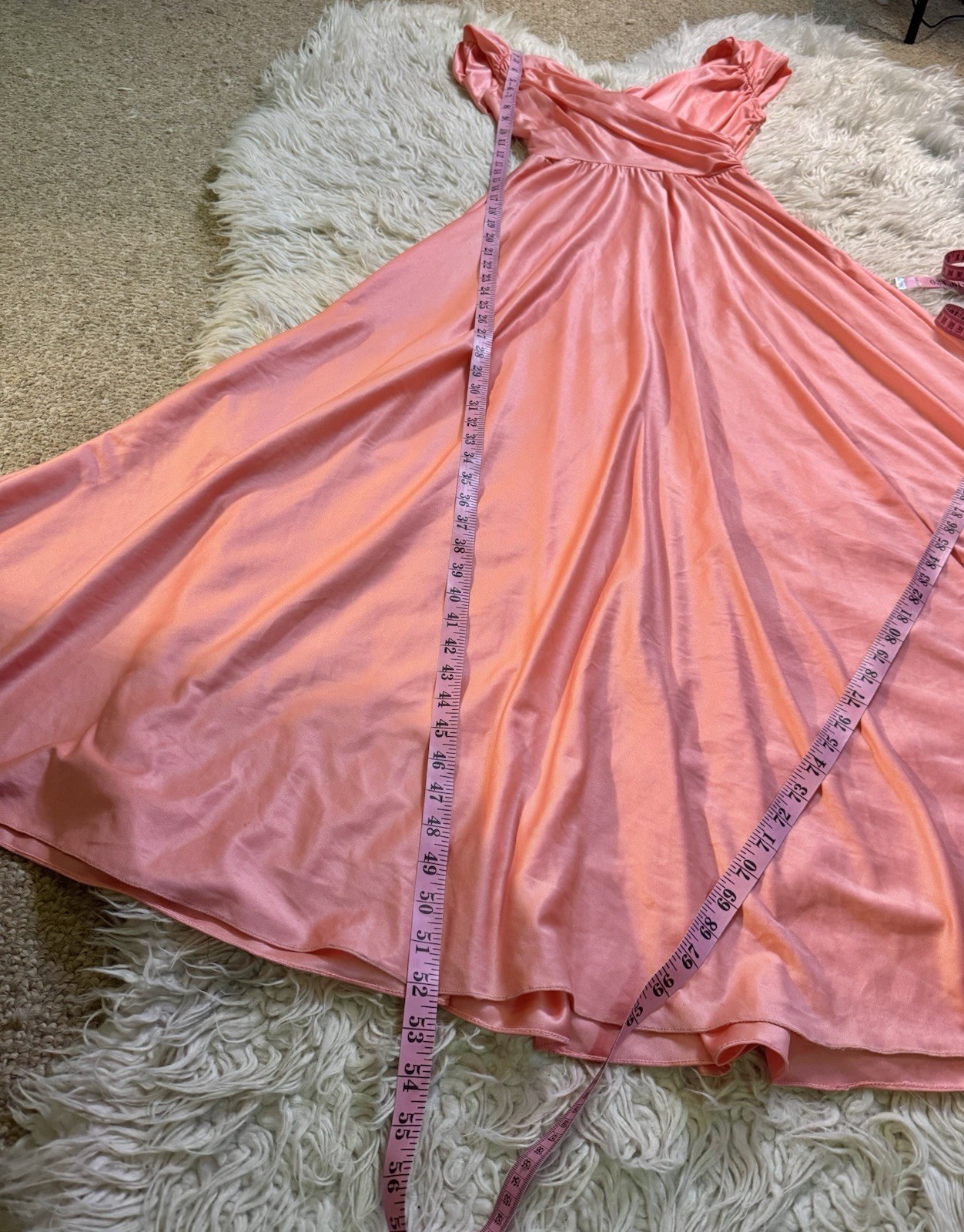 Vtg Cowl Draped Peach Polyester Maxi Dress Gown 70s Disco Studio 54 Carrie XS