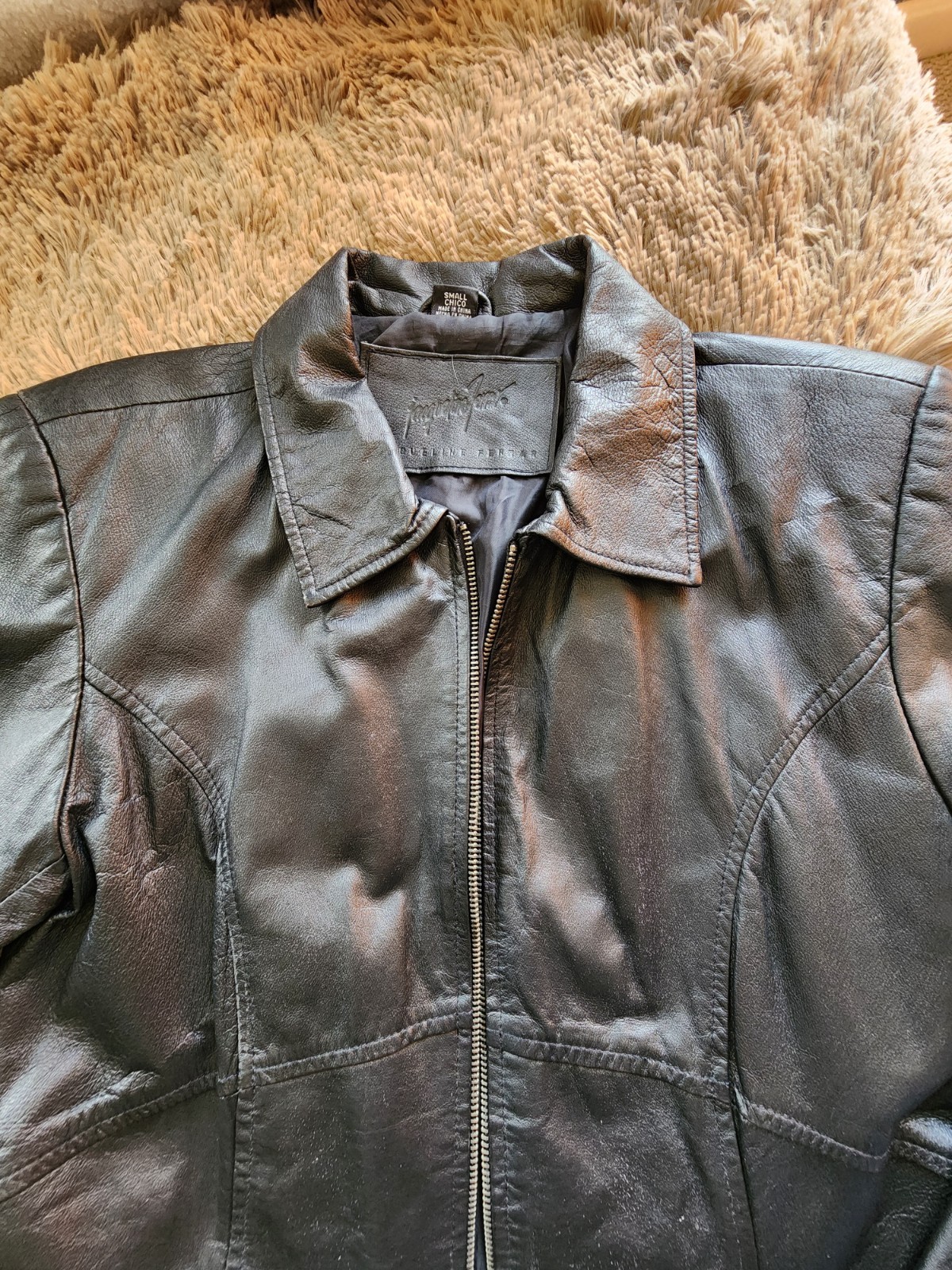 Womens Jacqueline Ferrar Black Leather Coat Jacket Sz Small Zip