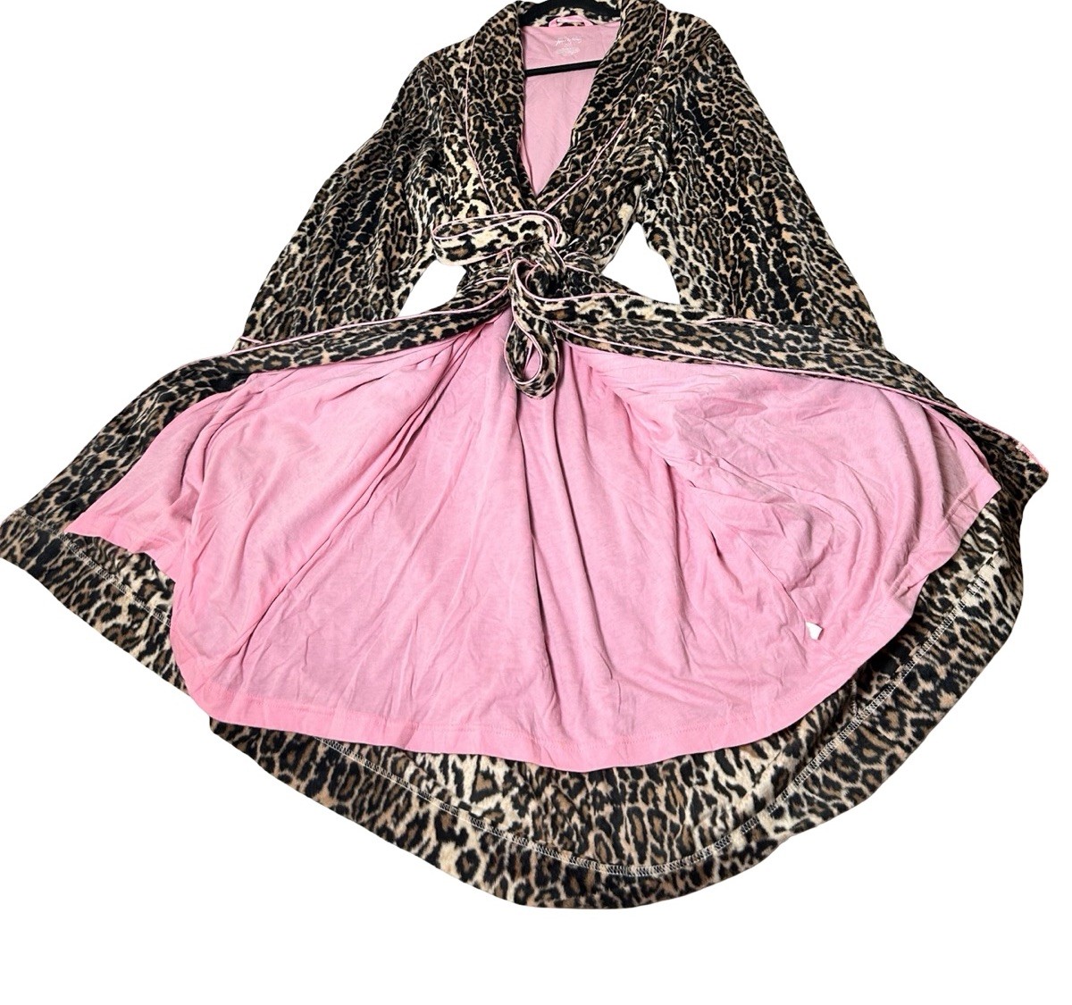 Vintage Nick & Nora Bathrobe Size XL/XXL Brown Pink Leopard Animal Print Belted