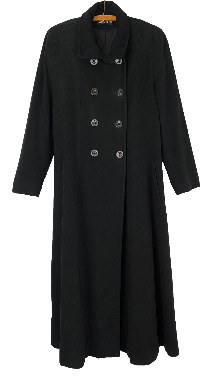 Vintage 1990s black cashmere trench coat long wool pea military maxi full M