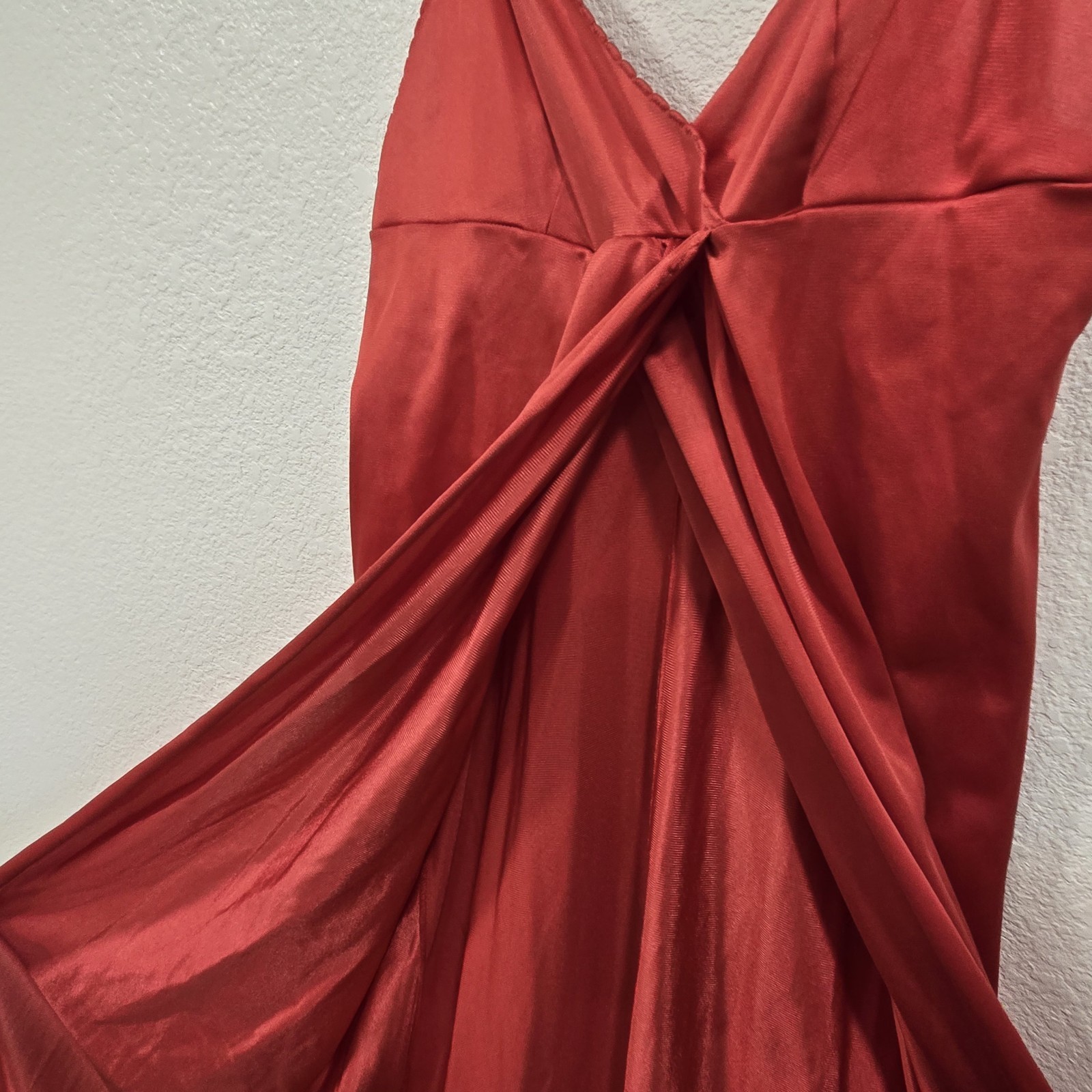 Vtg Sultry Red Pin Up Strappy Open Front Nylon Lingerie Nightgown Sz 32