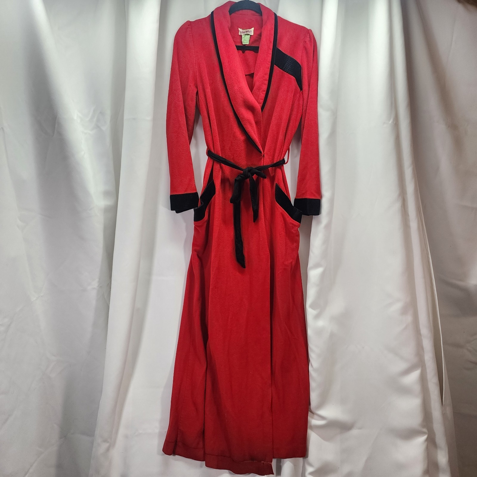 Vintage Evelyn Pearson Red Black House Coast Dressing Gown Small Loungewear Robe