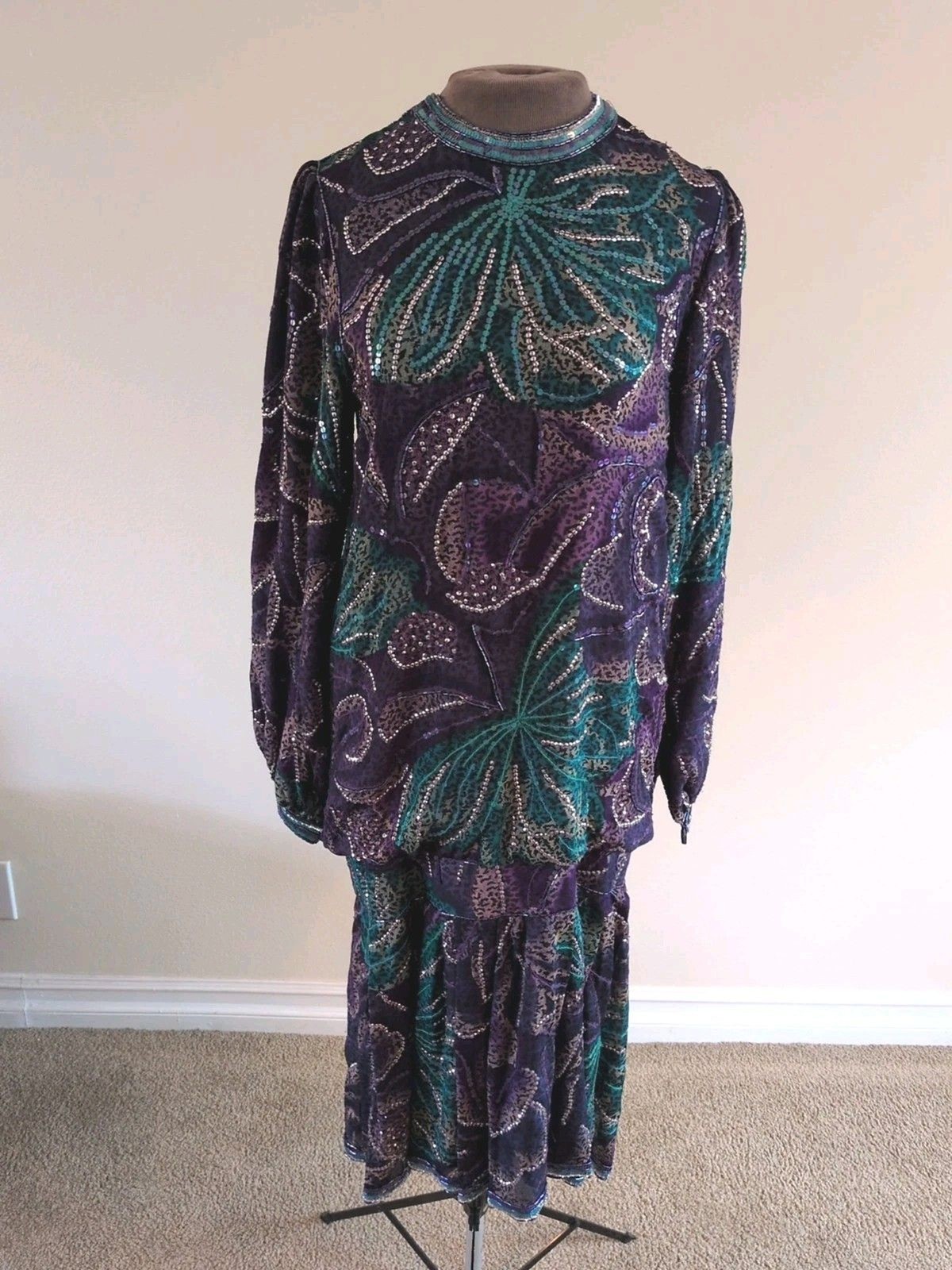 Judith Ann Creations Dress Sm-med Sequins BugleBeaded Dress Silk Flaw 20’s Vibe