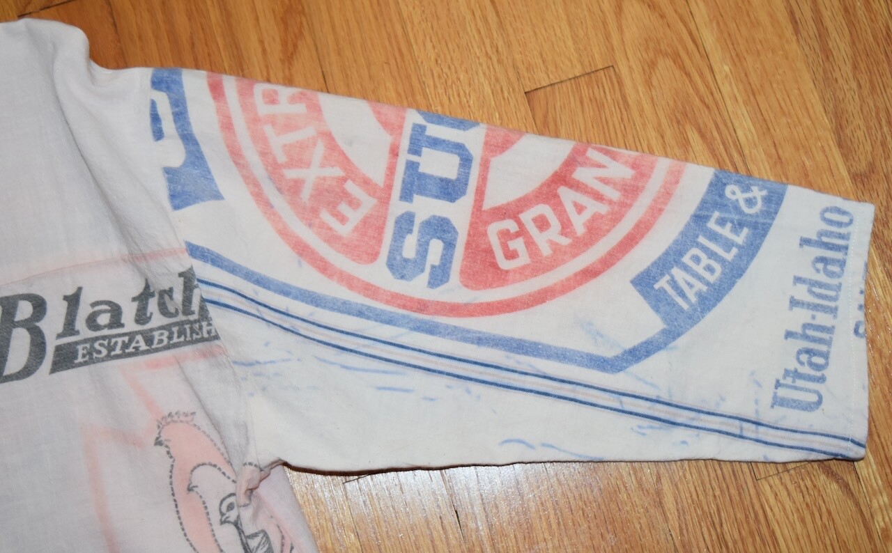 VTG Feed Sack Chicken Tunic Pullover Shirt Grain Sugar Bag Hippie Cottagecore OS