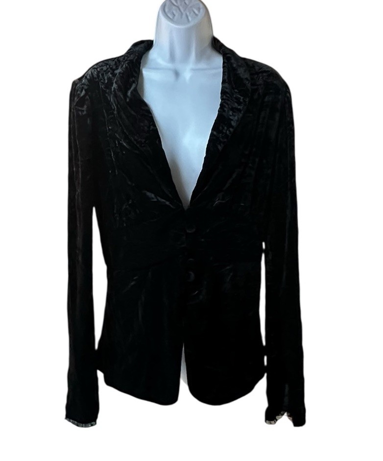 Vintage Georgiou Studio Black Crushed Velvet Blazer Jacket Gothic Y2K Evening XL