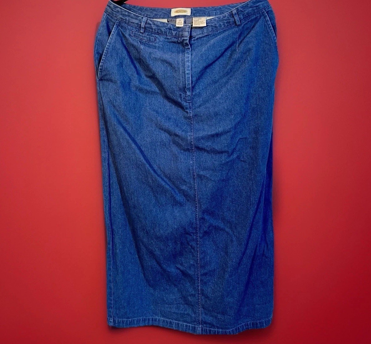 Vintage Talbots Deep Blue💙100% Cotton Denim Maxi Skirt Size 14 Long Slit EUC