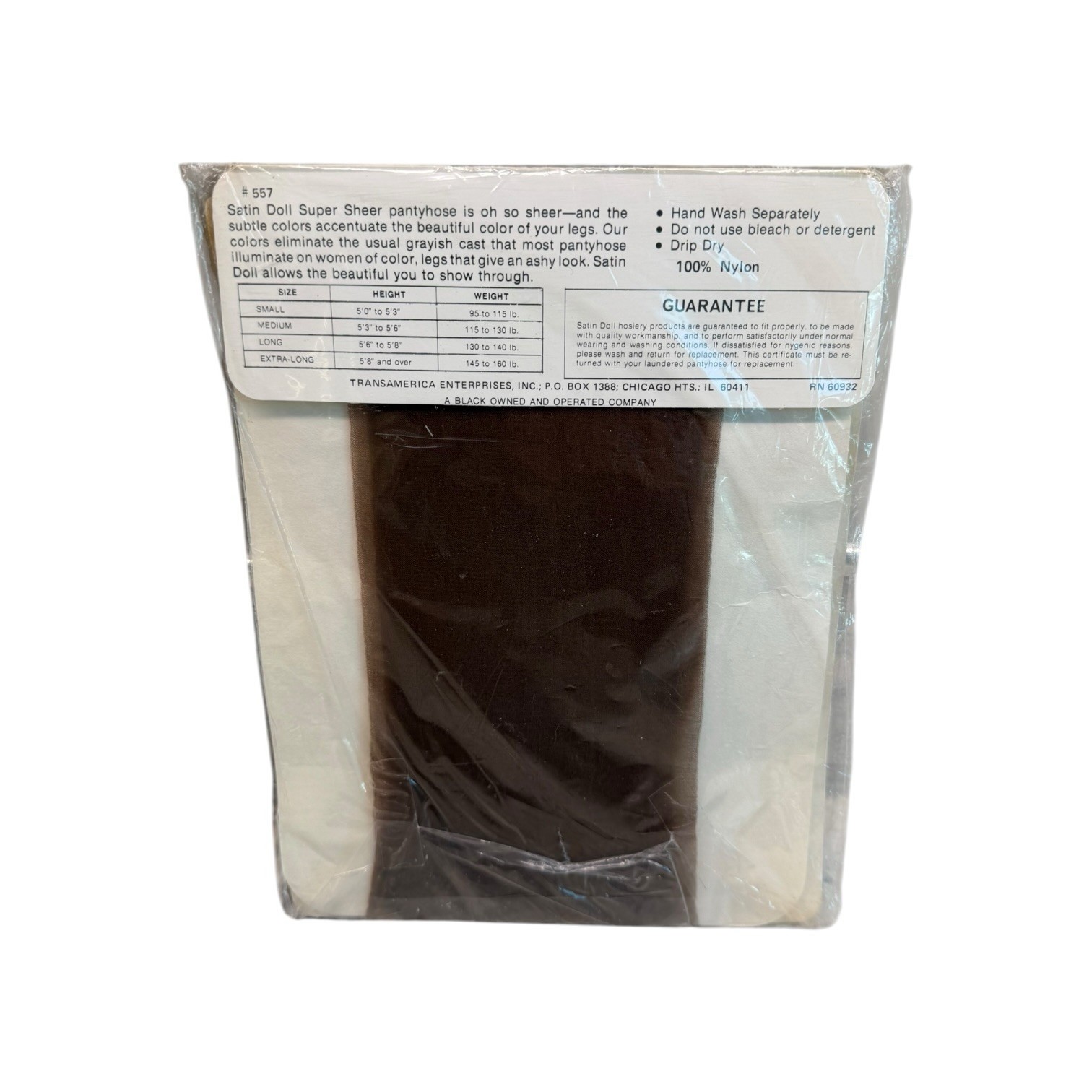 Vintage Satin Doll Super Sheer 100% Nylon Pantyhose Jet Brown Medium