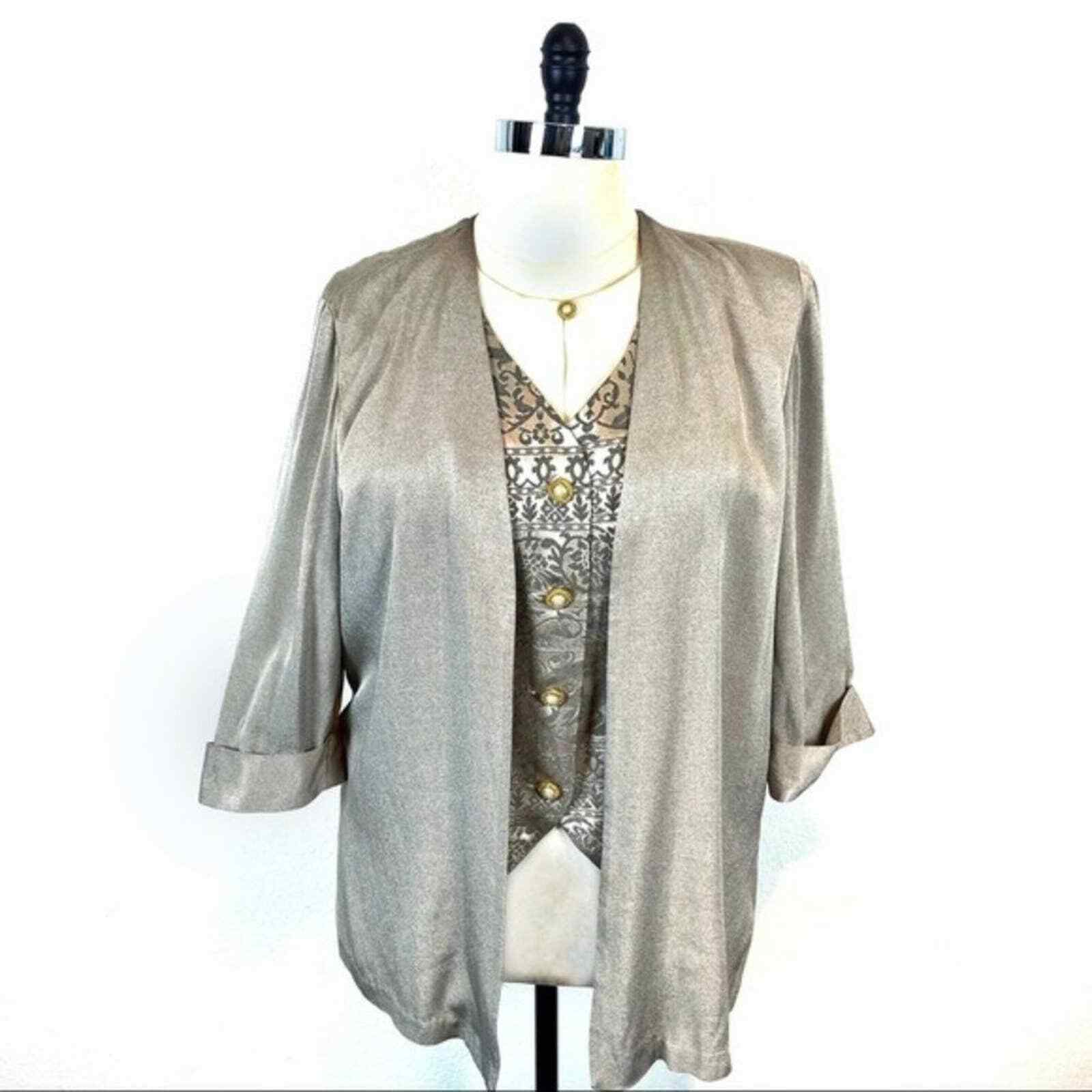 Vest Jacket Perceptions Plus Women’s Size 16W Gold Tan Pearl Button Vintage