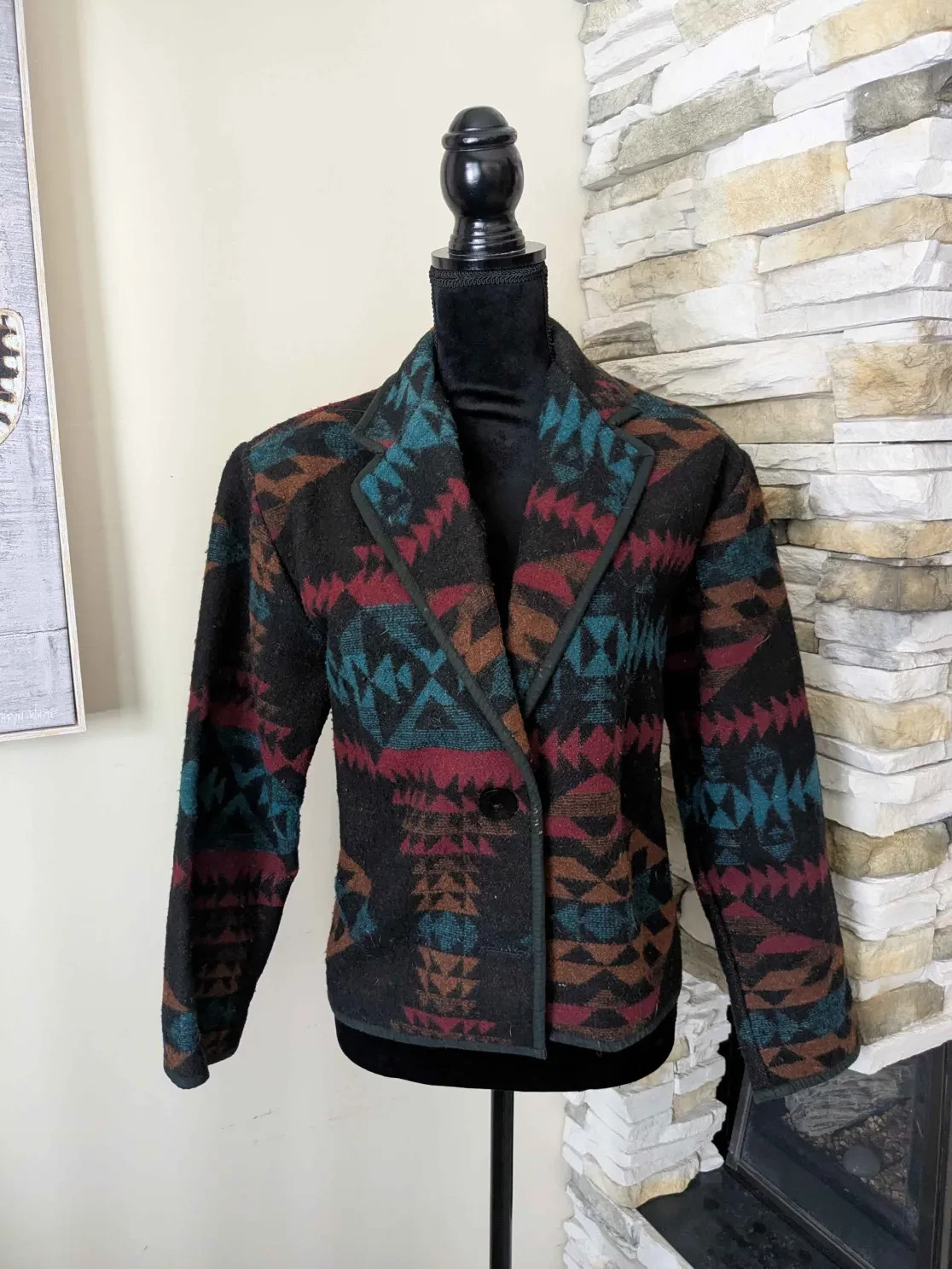 Vintage New Identity Women’s Multicolor Aztec Wool Blend Jacket Sweater Size: S