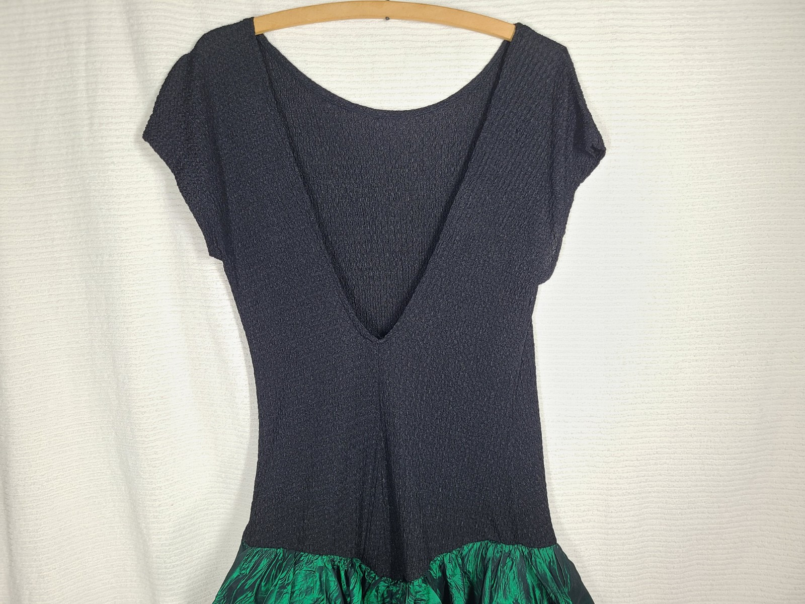 90s Metallic Party Dress L Tiered Lame Skirt Stretch Knit Low Back Steppin Out