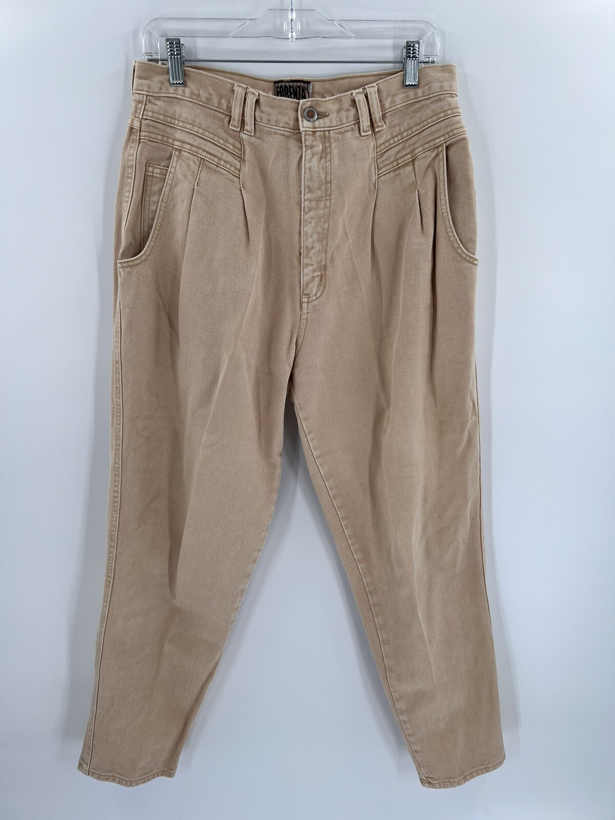 Vintage 80s Mom Tan Jeans Pants Forenza Size 14 (32″X29.5″) High Rise Pleated EC