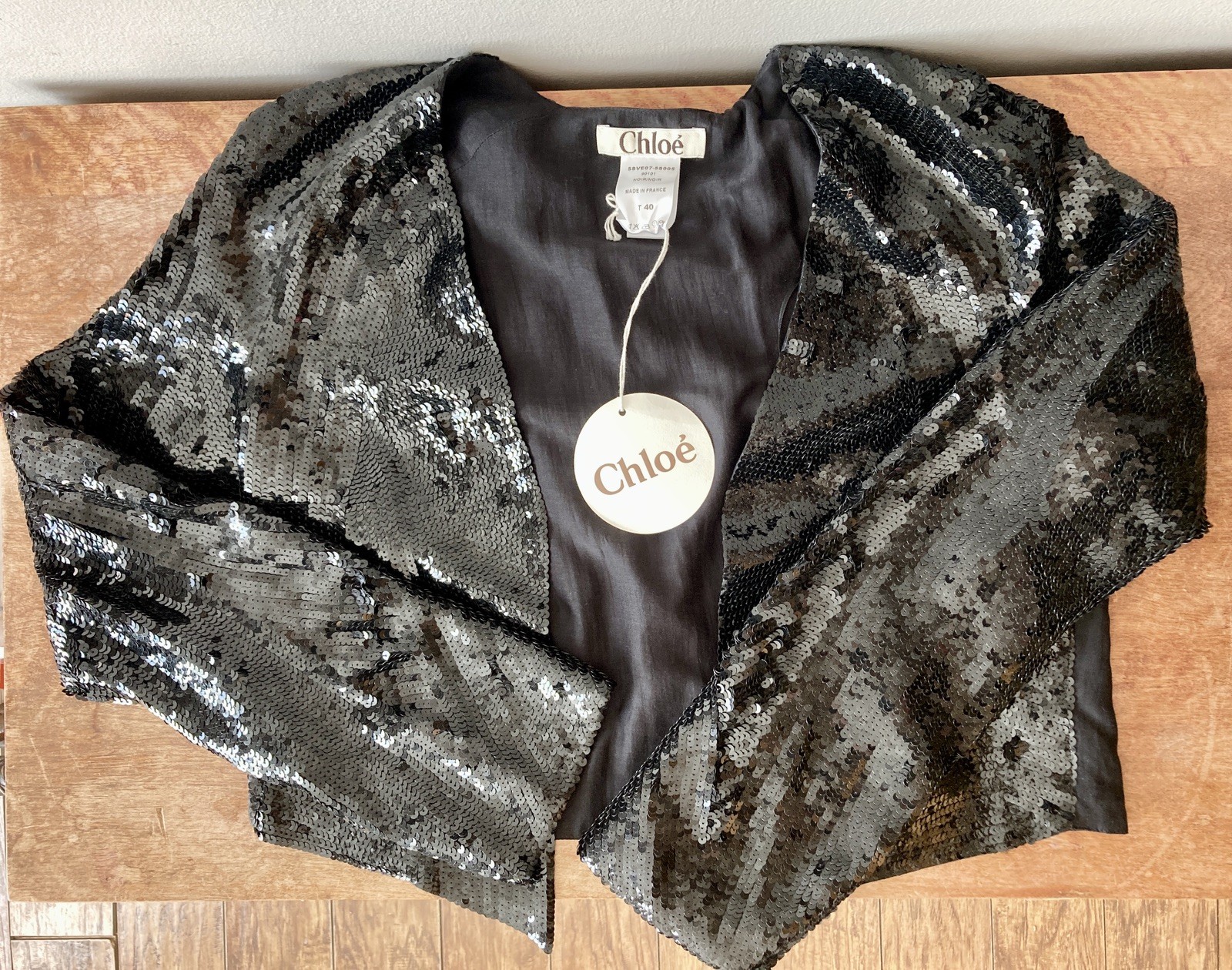 Chloe Vintage 2005 Phoebe Philo Black Sequin Silk Evening Jacket NWT Size 40