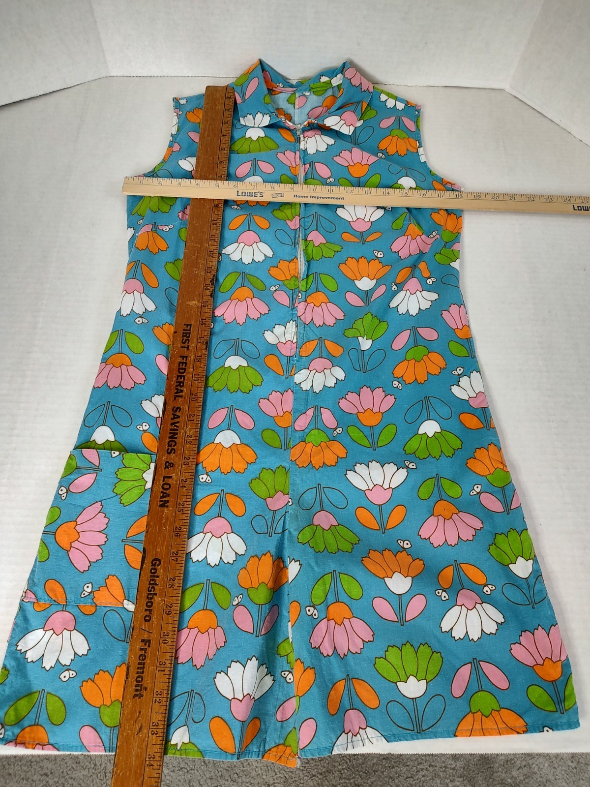 Vintage 60s/70s Handmade? Short Romper Womens Sz Med Zip Front Mod Floral Print