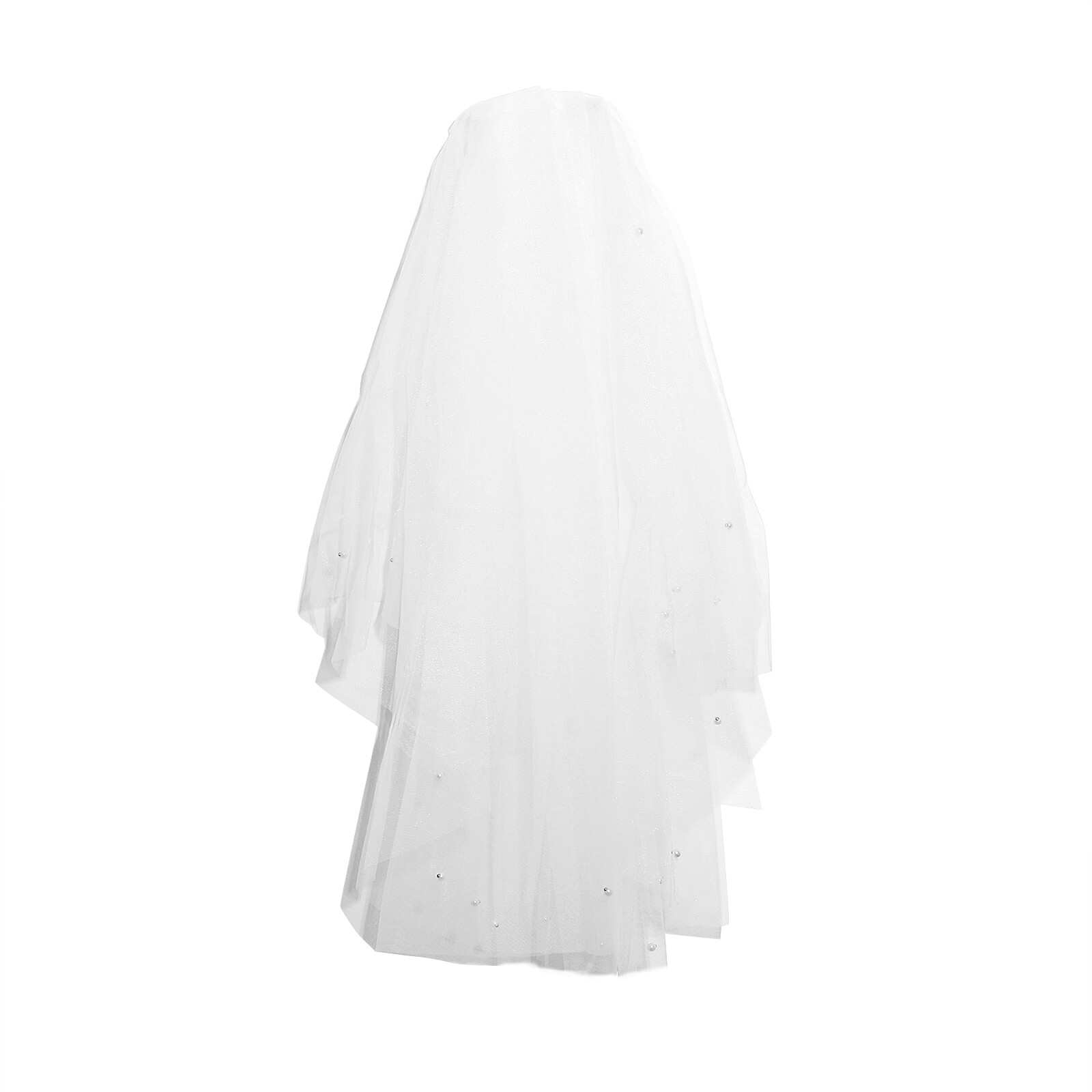 Bride Double Layered Pure White Pearl Veil Headwear Engagement Wedding Lace Veil