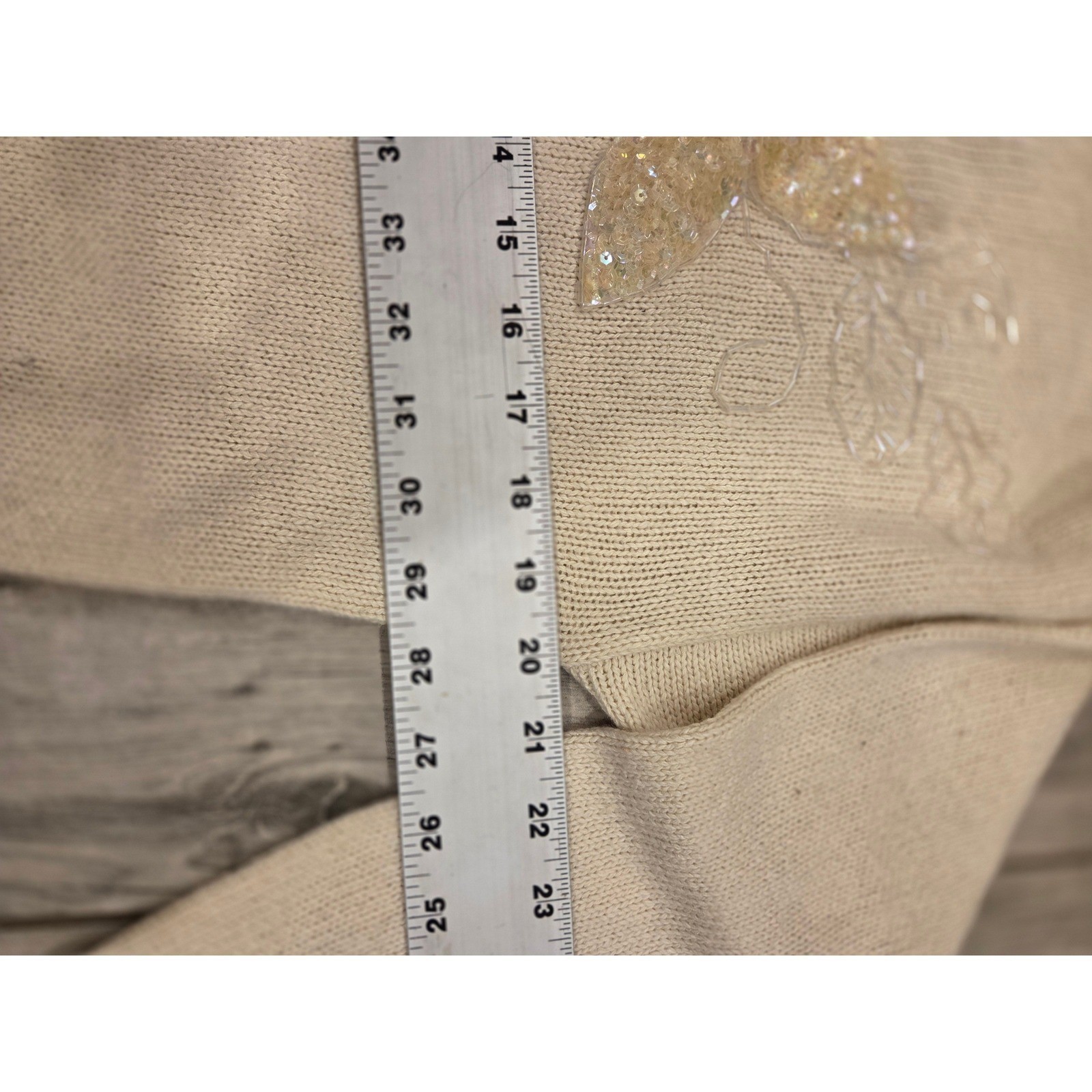 Amanda Smith Vintage Silk Angora Blend Sequin Floral Knit Sweater Cream Womens M