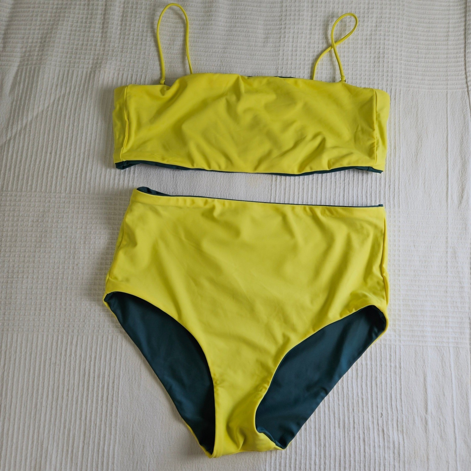 Madewell Second Wave Reversible Bikini Bandeau Top Retro High Waist Bottom Sz M