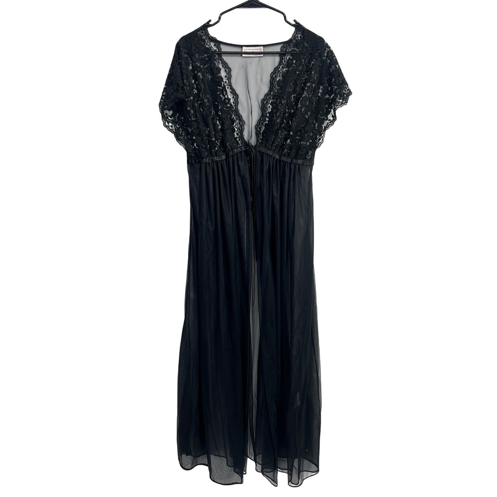 Vintage Sheer Lace Long Robe Petite Small Black Goth Romantic Noir Boudoir Layer