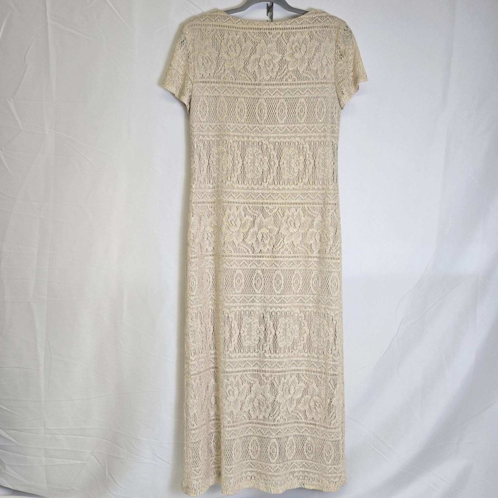 Giorgio Sant’ Angelo Lace Shift Maxi Dress, Cream/Gold Shimmer, Size 5/6, Vtg