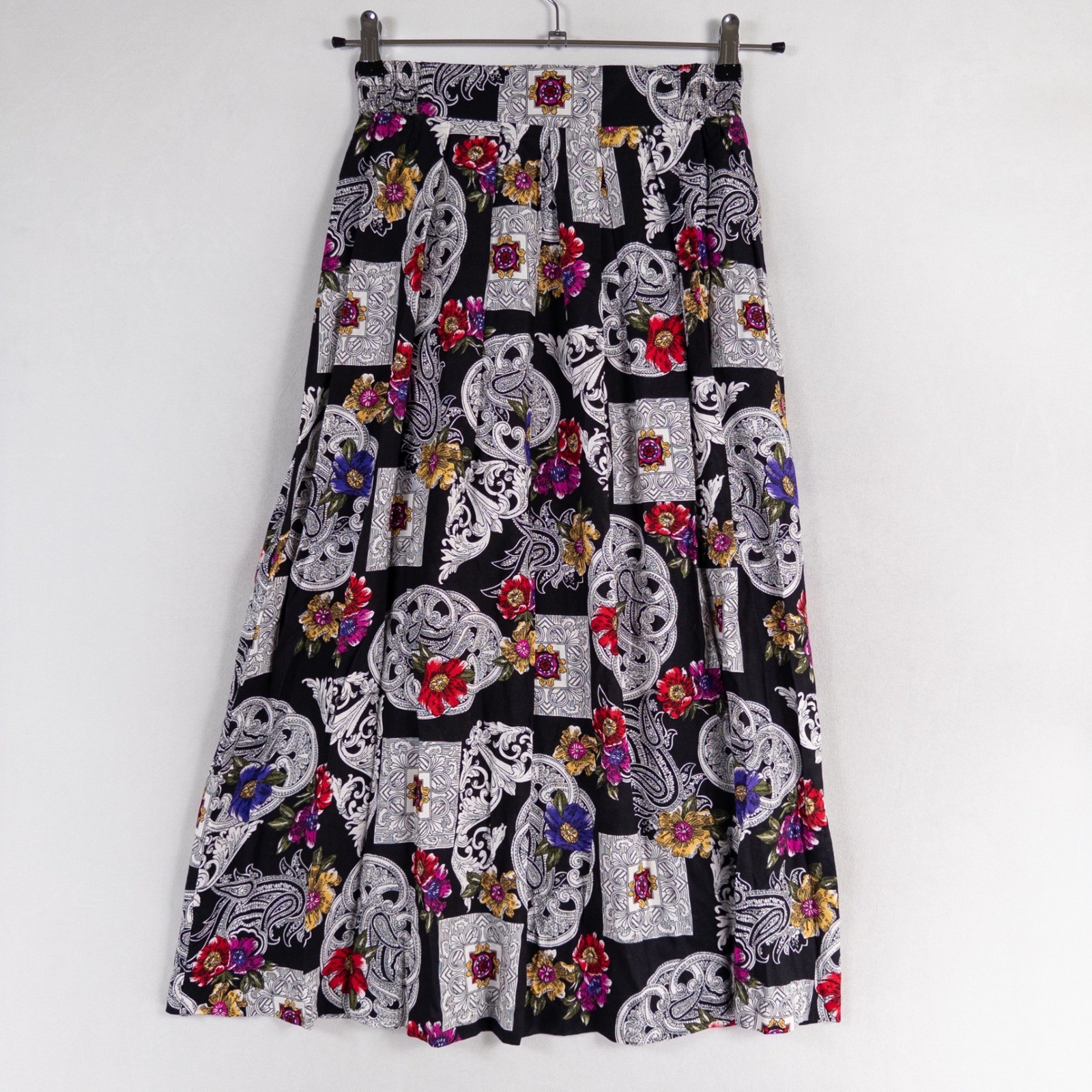 Vintage Norton McNaughton Midi Skirt Womens Sz 8 Black Floral Baroque Statement
