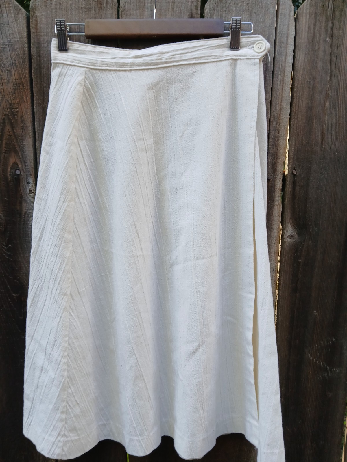 Vintage Minimalist Prairie Cream Cotton Button Wrap Skirt