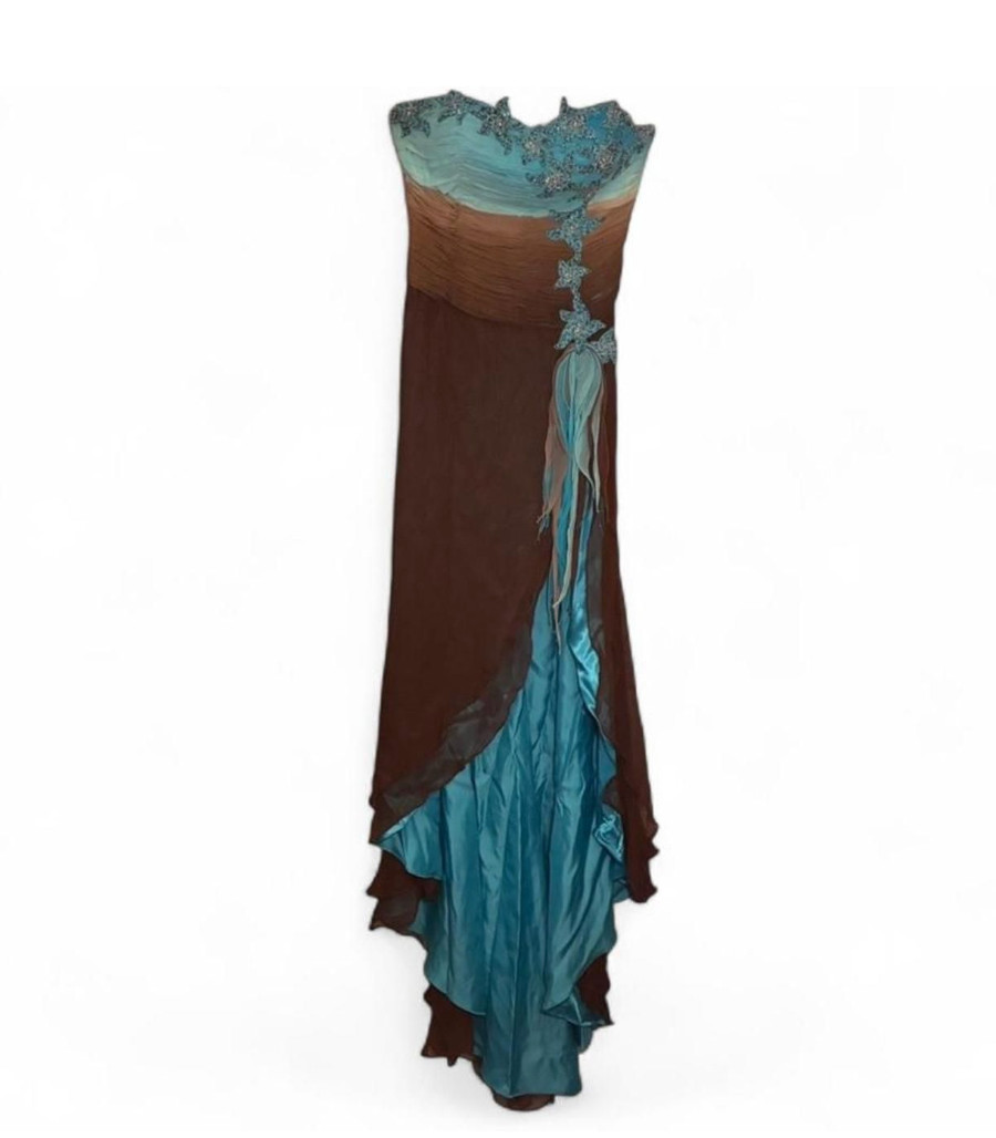 Alyce-designs Women’s Vintage Y2K Beach Brown and Blue Prom Dress