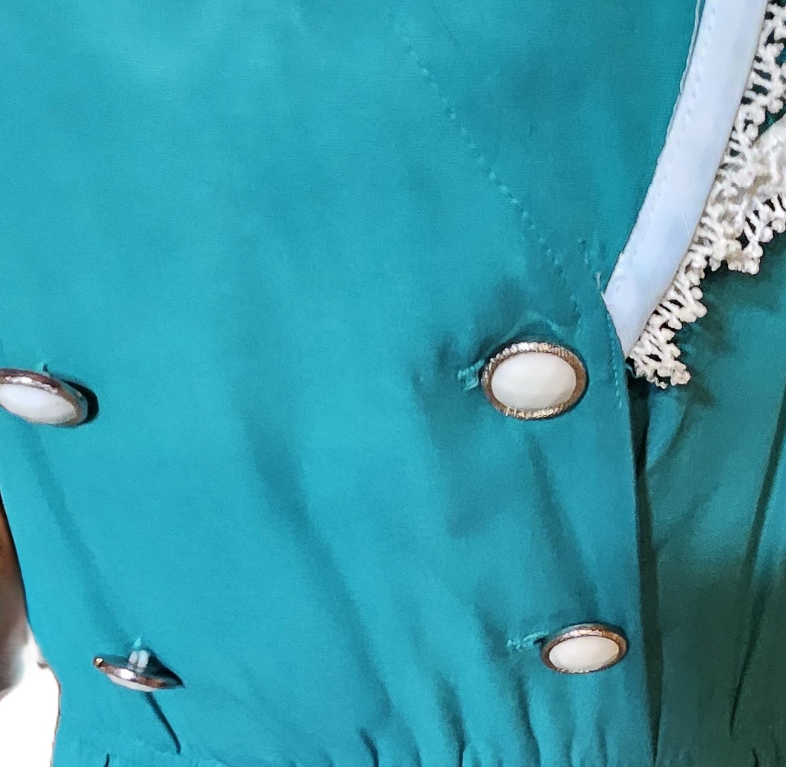 Vintage Periwinkle Dress Teal w/Lace Collar SZ 16 Cottagecore Retro 1970-1980’s