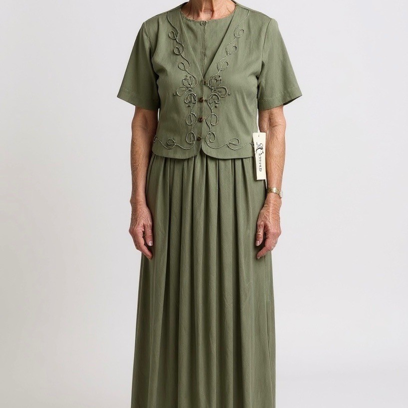 K Studio Dress Set Womens 8 Green Vintage Vest Maxi Dress NWT USA Cottagecore