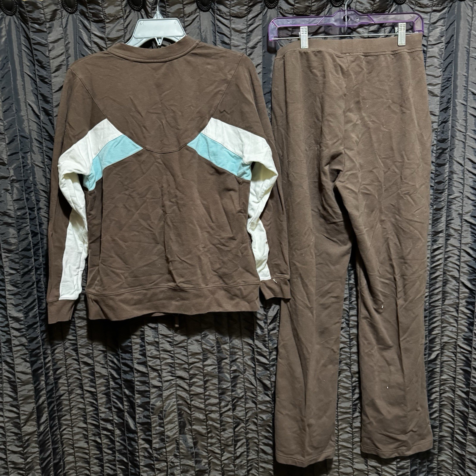 Sport Savvy Full Zip Jacket & Pants Set Women’s Small Brown Teal Cream Vtg Y2K