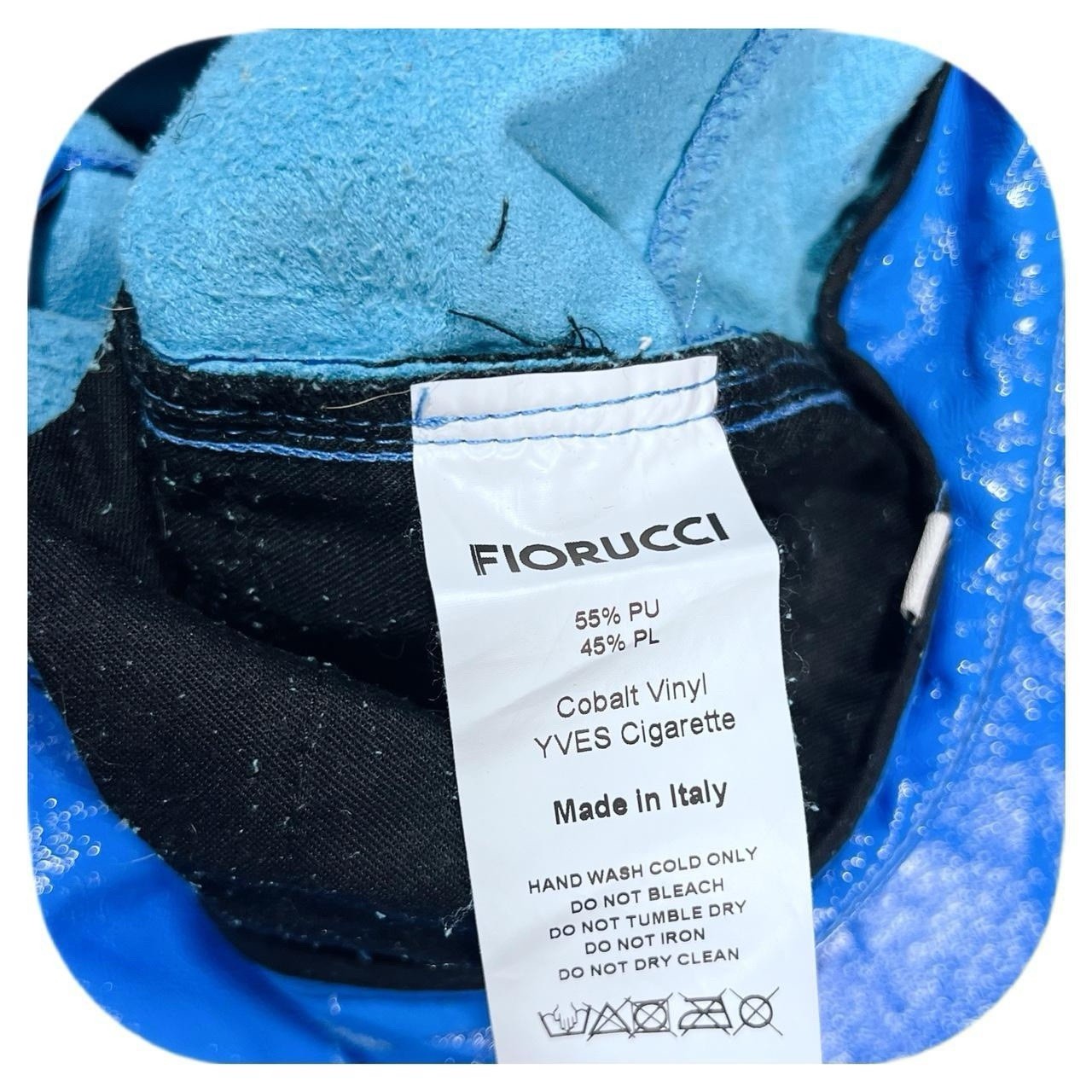 VTG 90s Fiorucci Womens Yves Cobalt Blue Vinyl Pants 26” Made In Italy