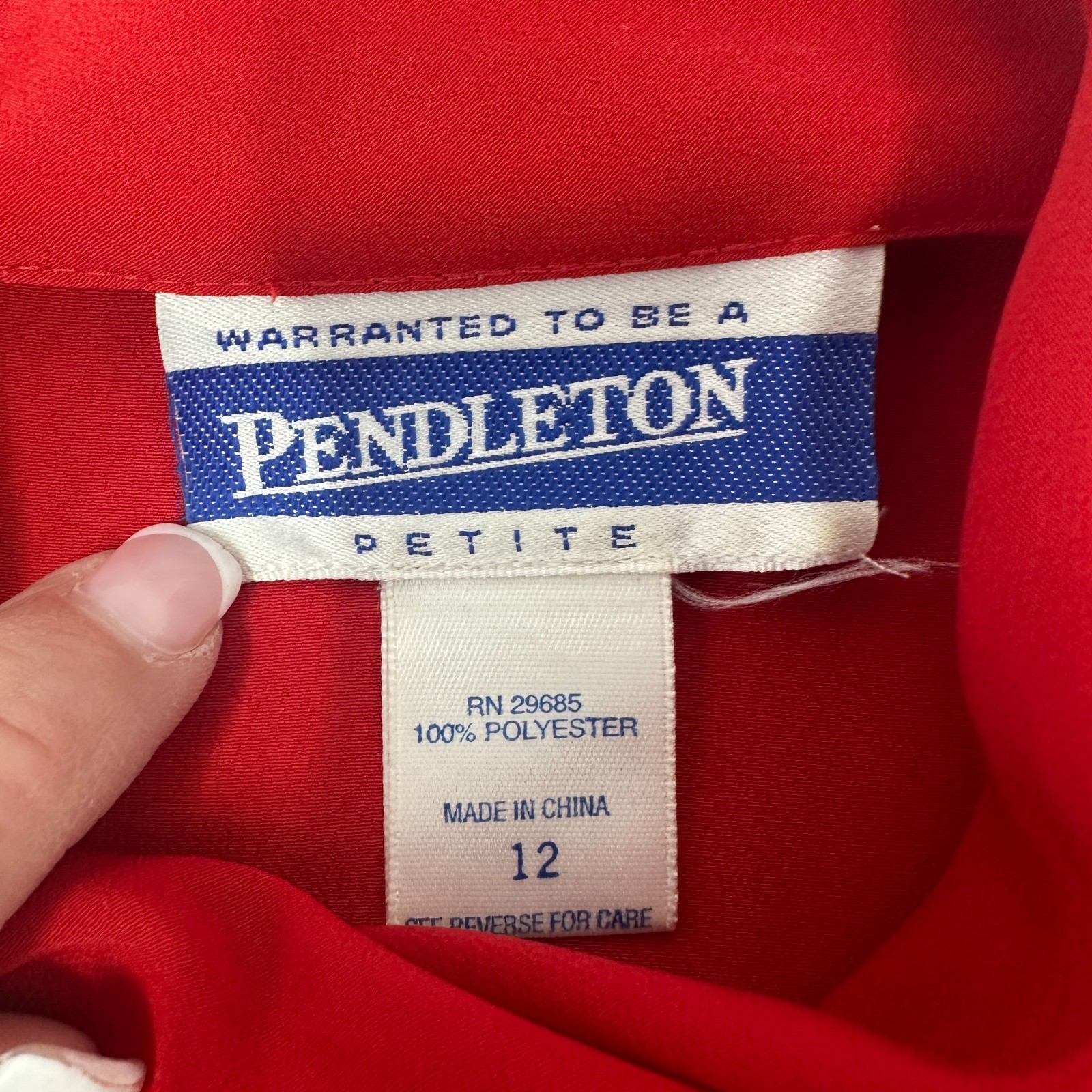 Pendleton 12 Petite Mock Neck Red Long Sleeve Blouse Top Vintage 80s
