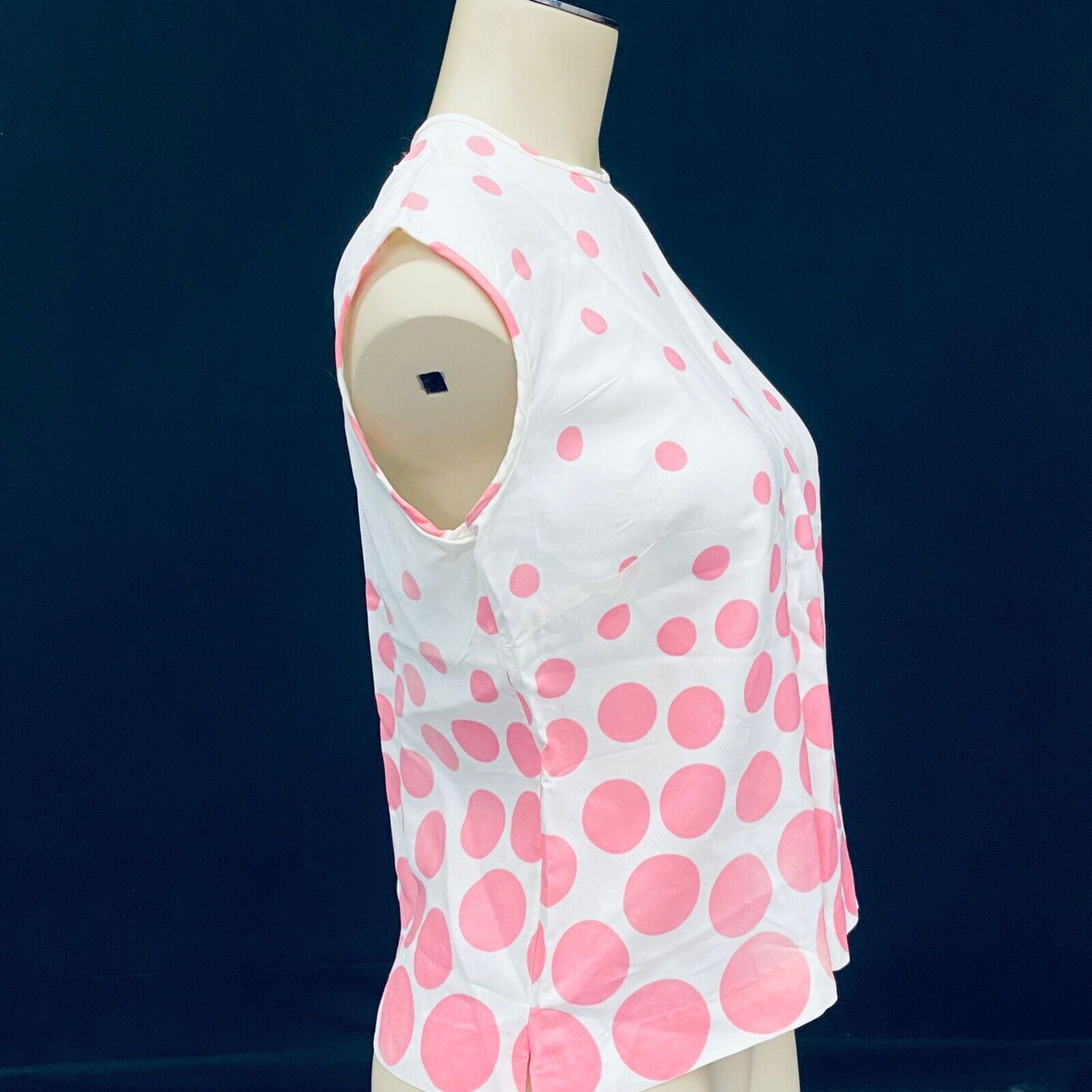 Vintage 1960s white pink polka dot blouse sleeveless crop top shirt pin-up mod S