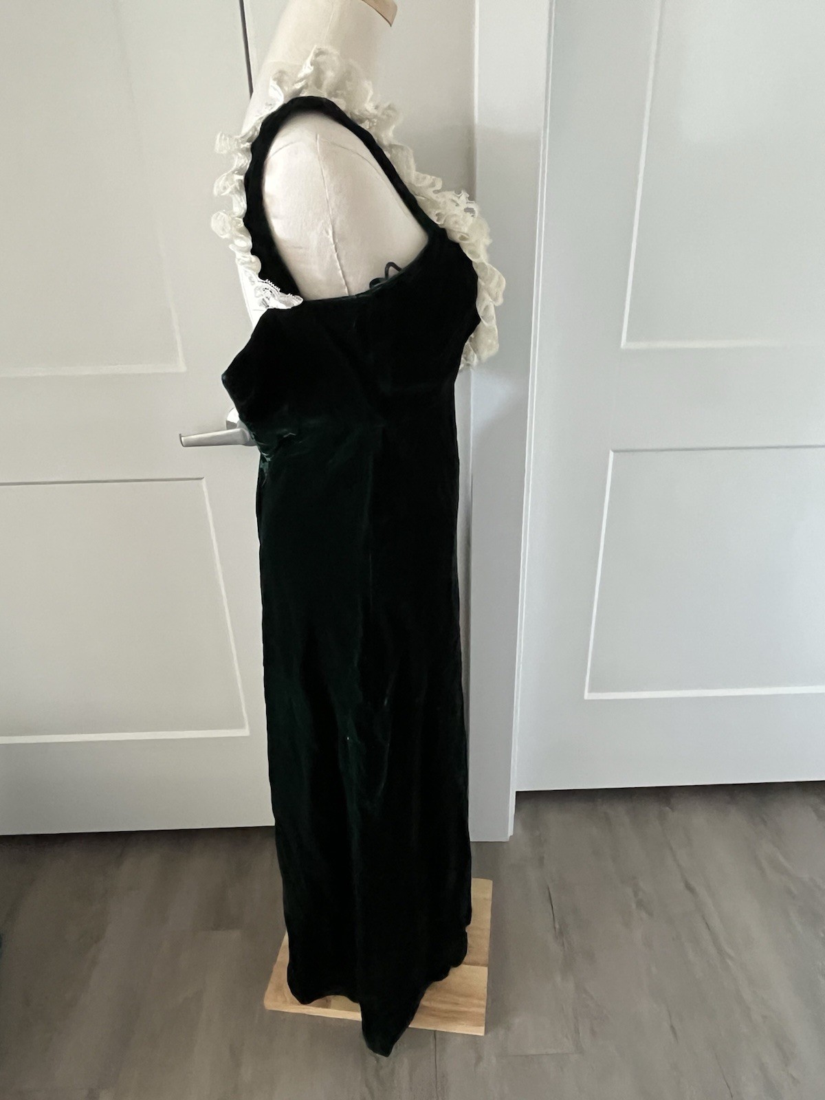 VTG 80s Jessica McClintock Emerald Green Velvet Lace Maxi Dress Sz XXS