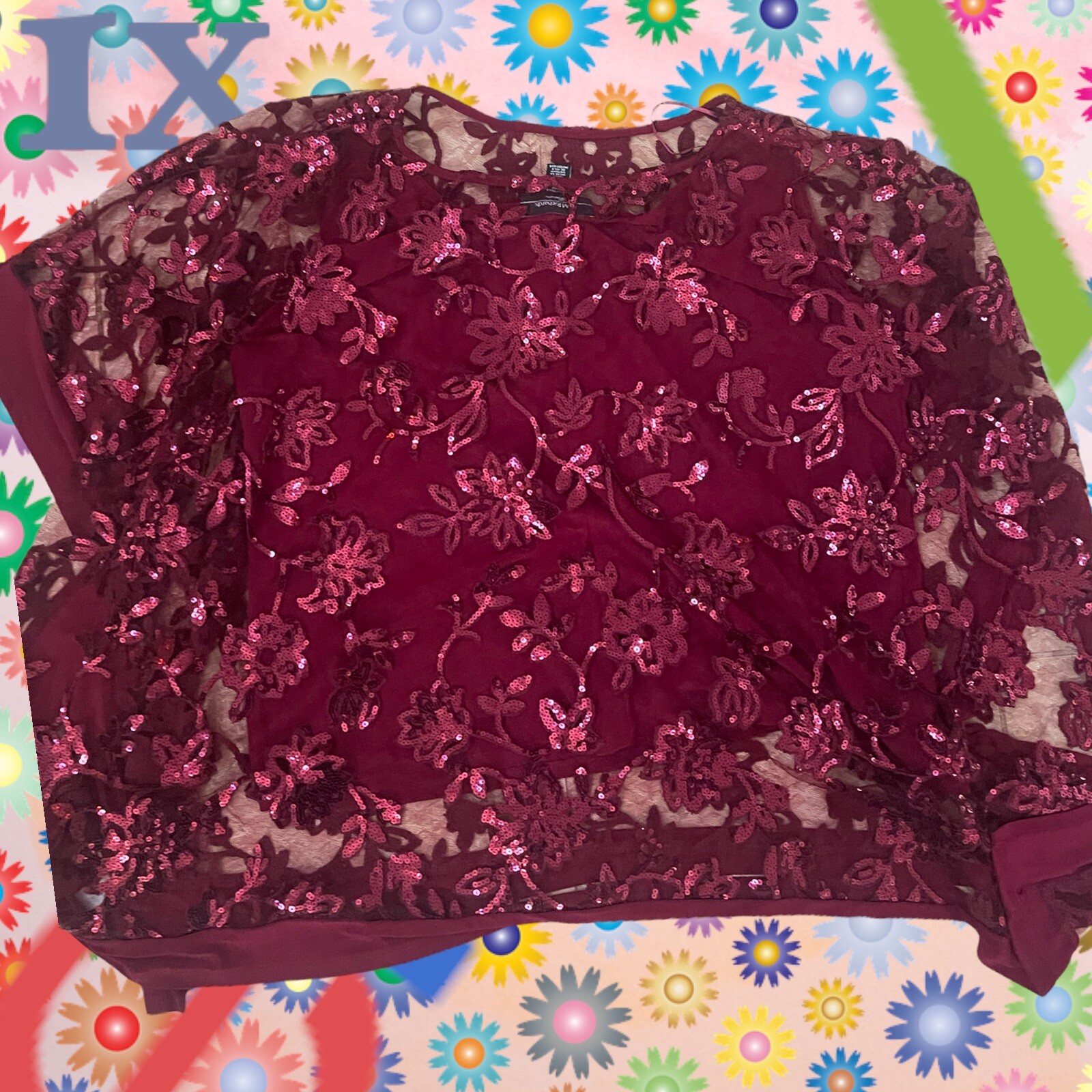 R&M Richards Womens 2 PCS Maroon High Rise Elastic Waist Pull On Pants Size 16W