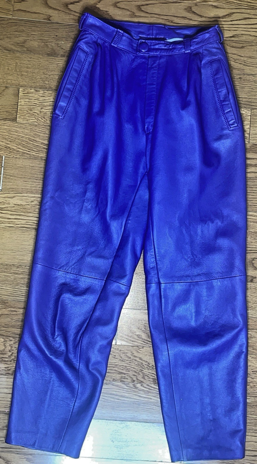 Purple Leather Pleated Small Petite High Waist Punk Rock Retro Pants Trousers