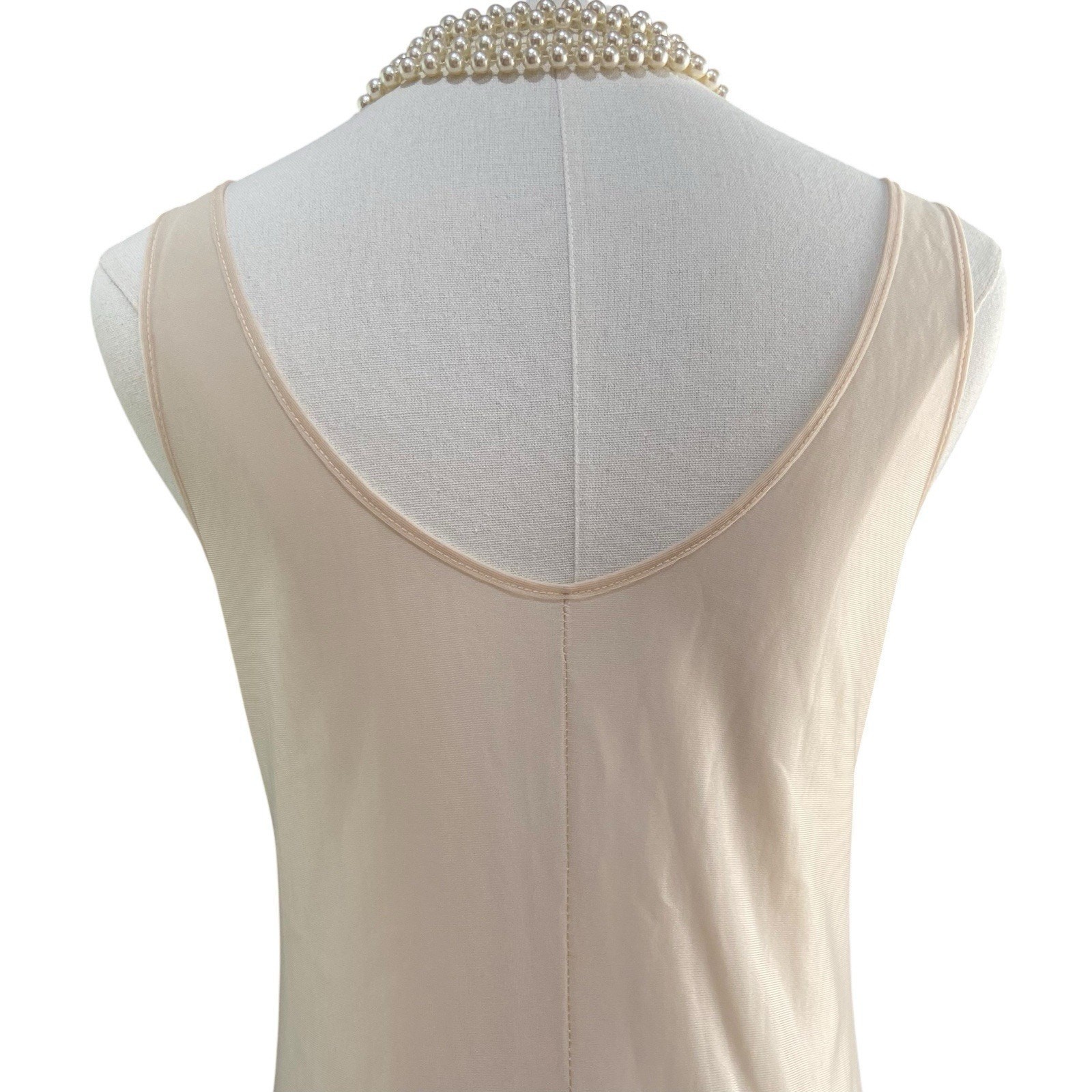 Vintage 60s Classic Beige Satin Bow Nylon Wide Strap Full Slip Dress Size S