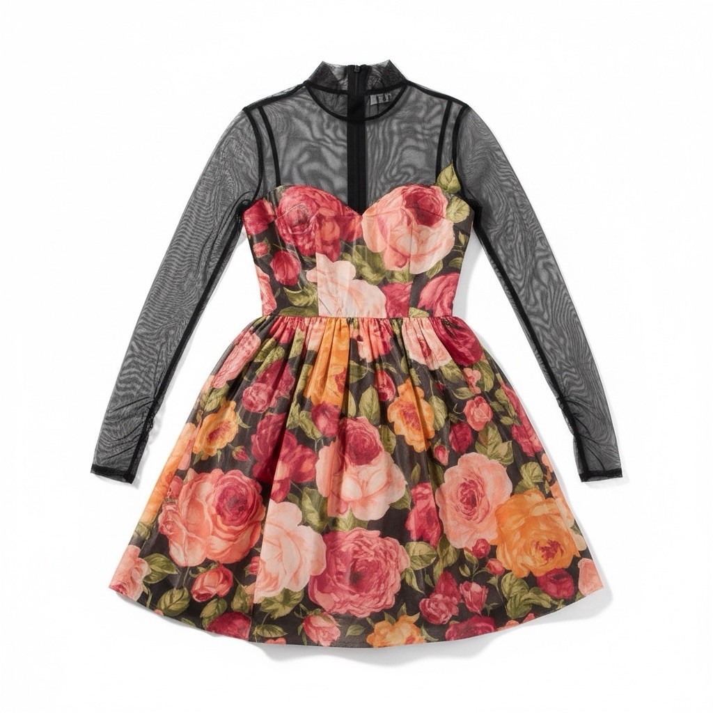 Vintage 1980s Bill Blass Designer Dress Women 6 Orange Floral Cocktail Party
