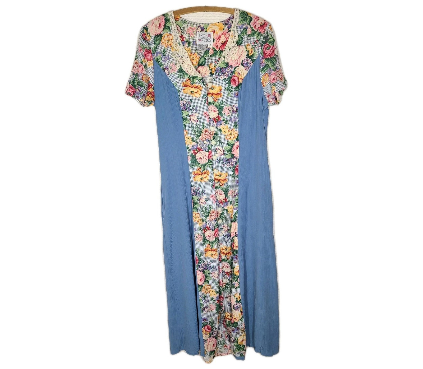 Vtg 1990s Victorian Floral Crepe Dress Lacy After Noon Tie Back 8 M 90s Teacher
