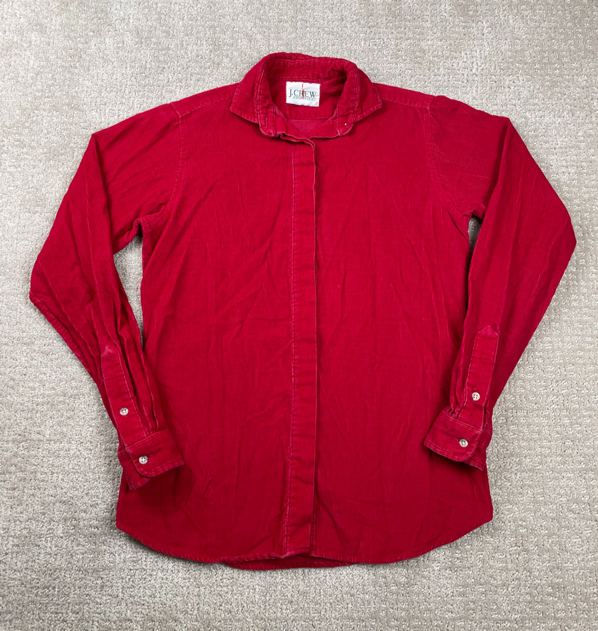 Vintage 90s J Crew Shirt Womens S? Red Corduroy Button Up Long Sleeve Oarsman