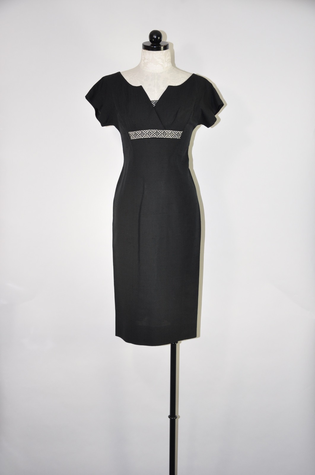 VTG 1950s Lilli Diamond Black White Embroidery Two Piece Coat Pencil Dress Set S