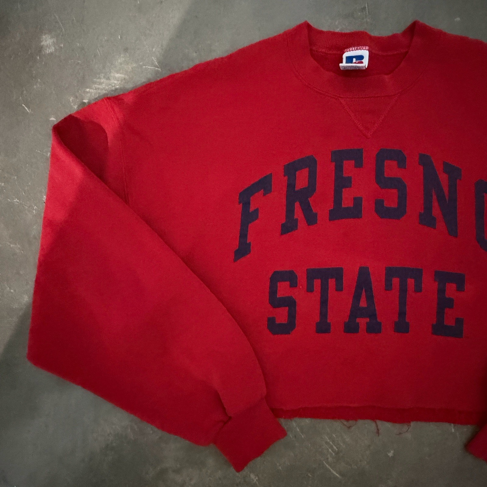 Vintage Fresno State Cropped Sweater Red Size XL Made In USA Russell Athletic