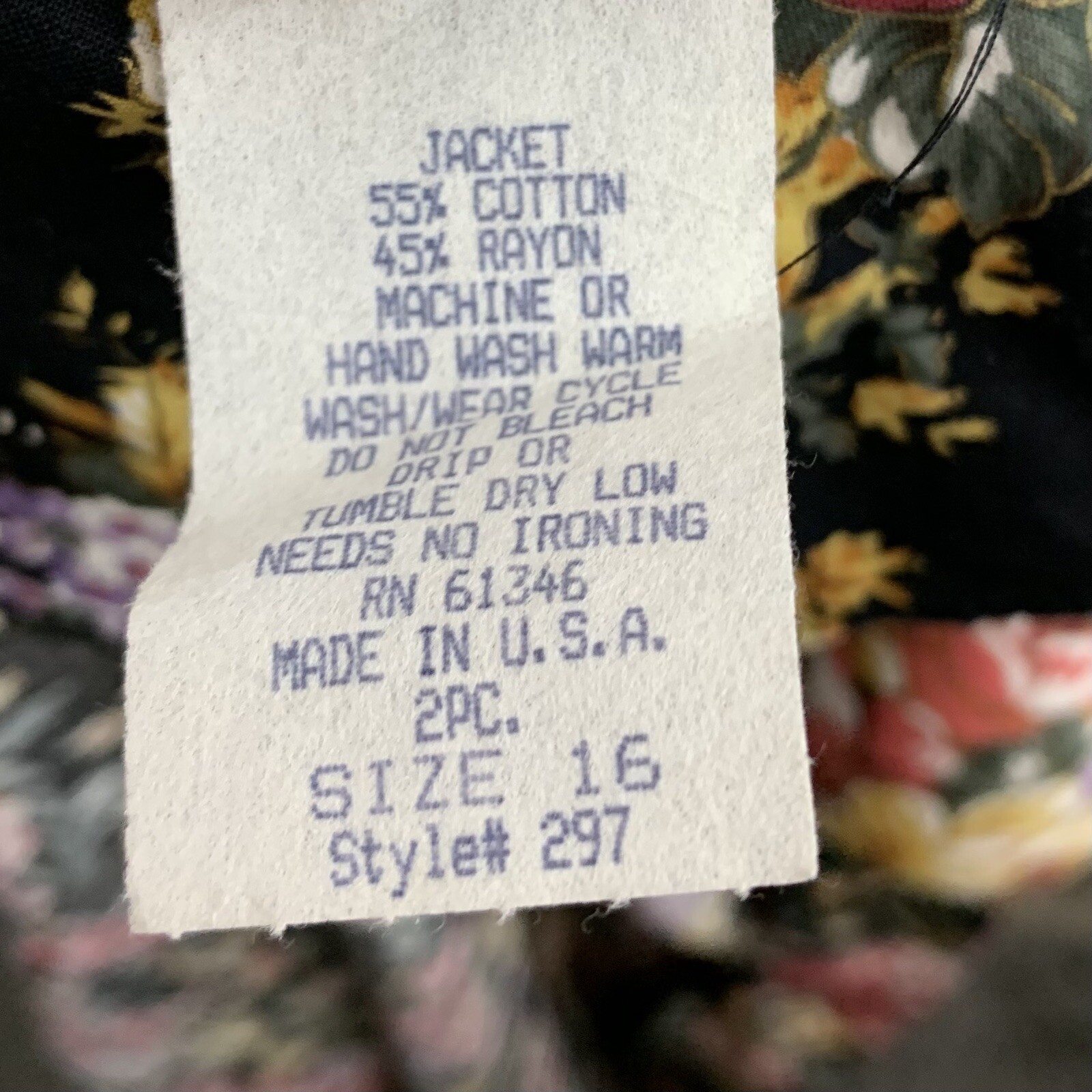 Vintage Jacket Floral Open 3/4 Sleeve Shoulder Pads Size 16 MCS ltd New York