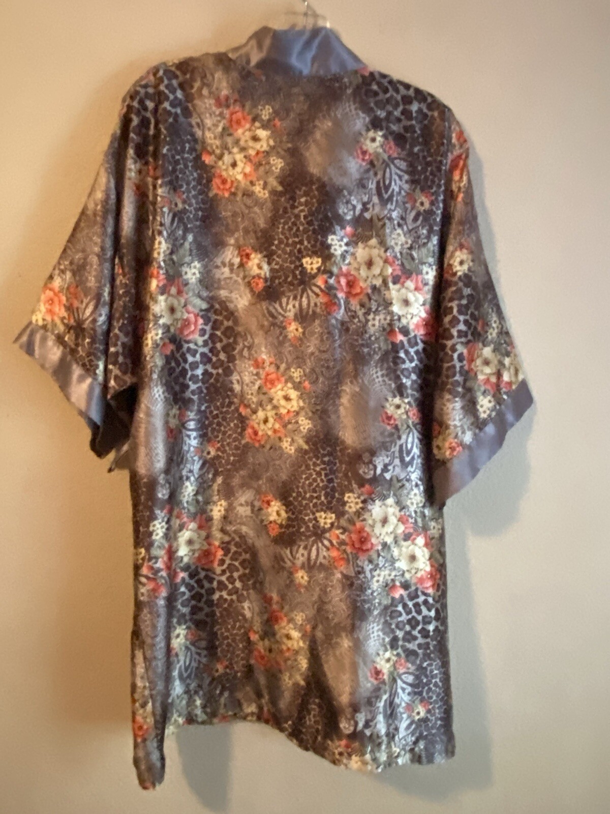 Vintage Set Sante Classics Leopard Floral Satin Nightgown & Robe-M